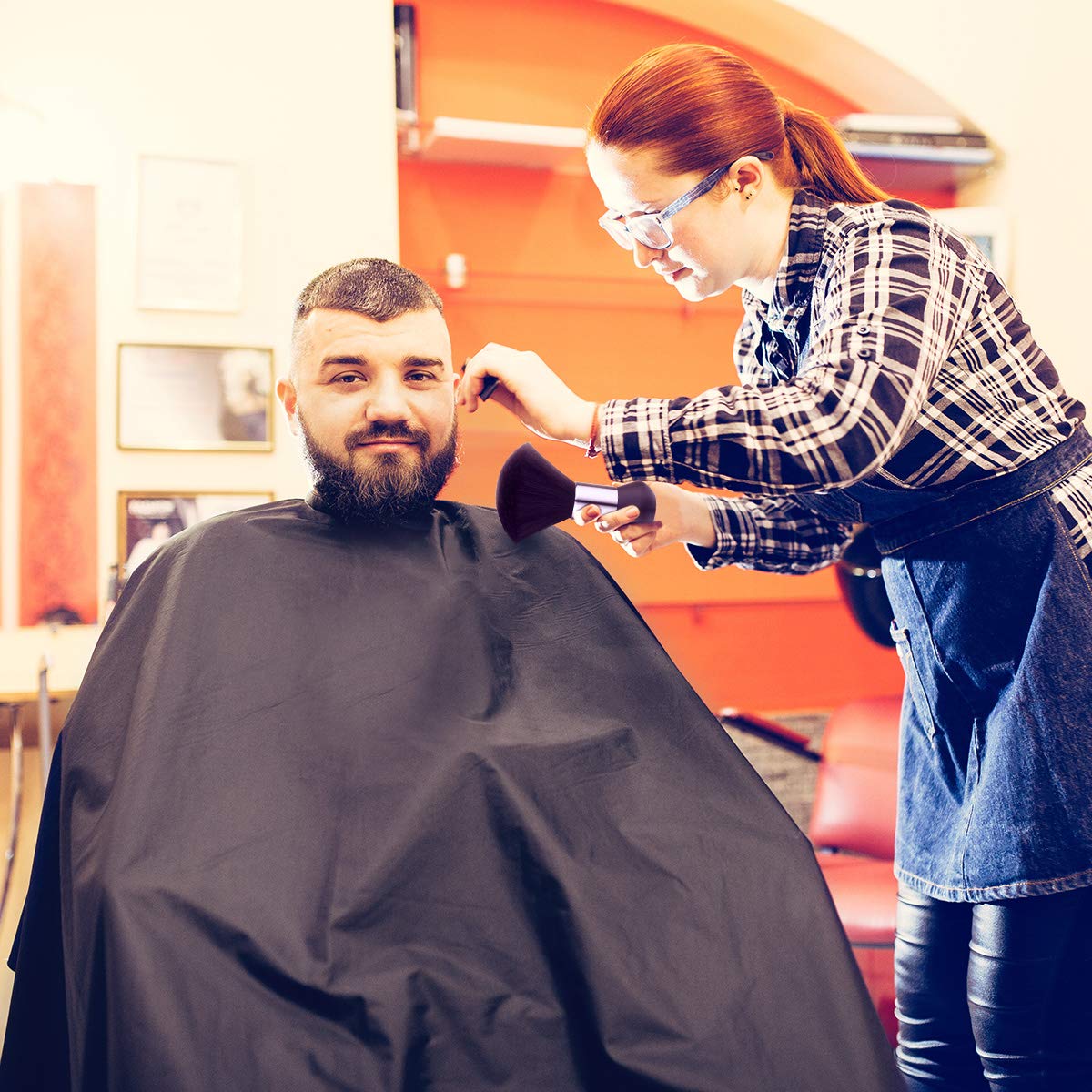 Frcolor Professional Barber Cape with Snap Closure, Hair Cutting Salon Cape Hairdressing Apron Black, Neck Duster Brush Included - 55" x 63" : Beauty & Personal Care