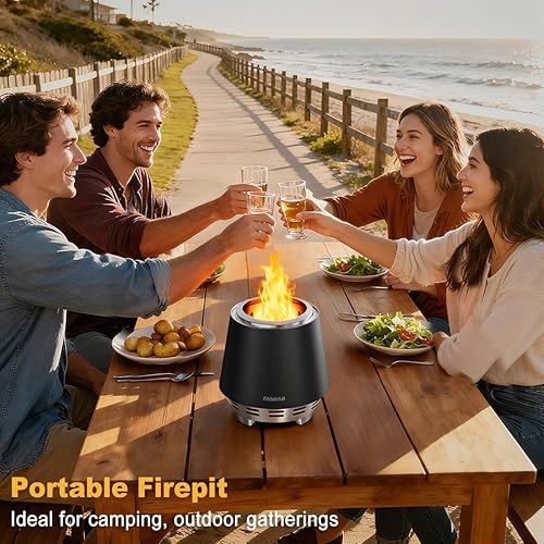 Miniatura 7 de FANHAO Fogata de mesa sin humo con soporte, hoguera de acero inoxidable para campamento, al aire libre y patio, fogata portátil de leña o pellets
