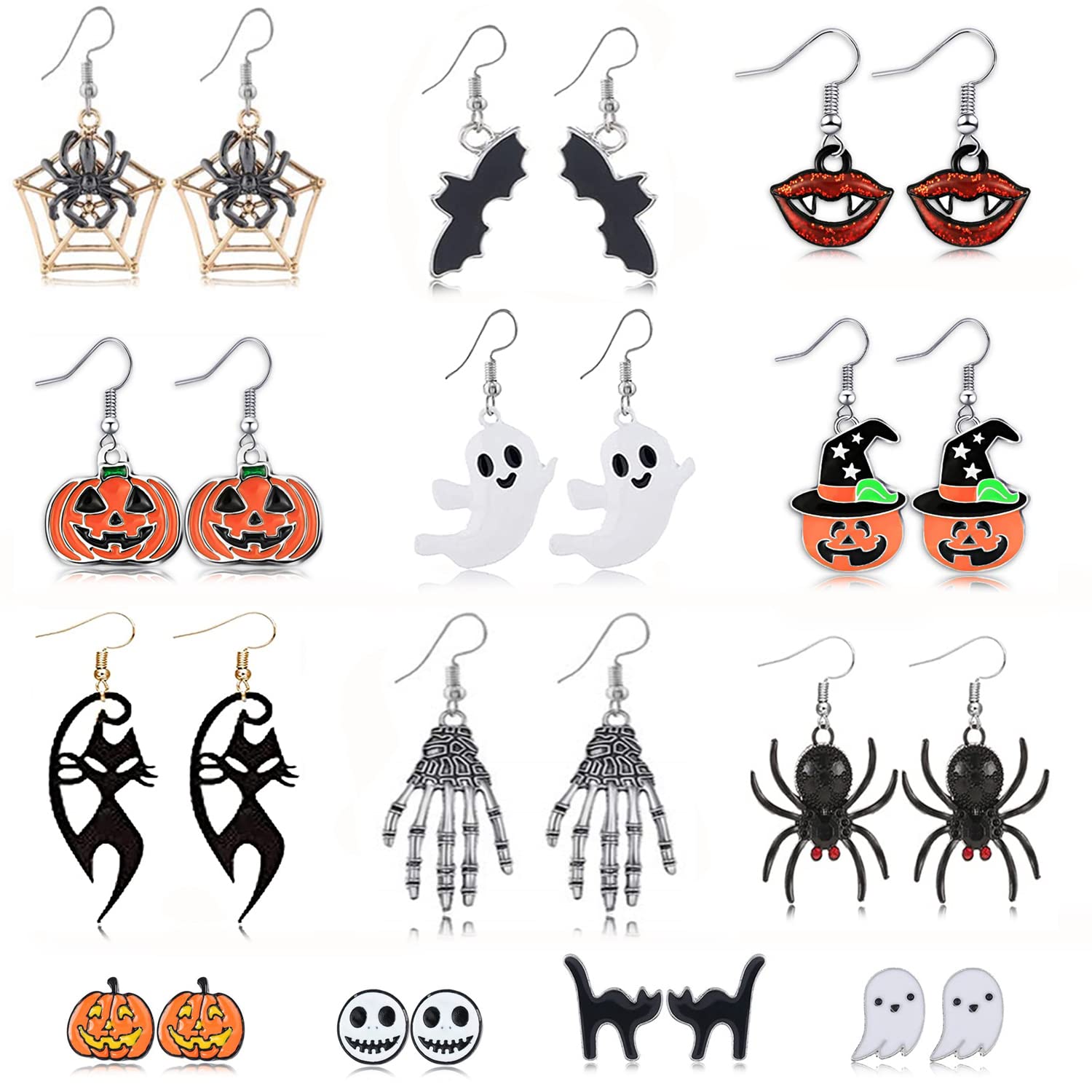 fiintrwaHalloween Thanksgiving Fall Christmas Theme Dangle Earrings Set Holiday Earrings Fall Earrings Set Pumpkin Ghost Bat Drop Earring Sunflower Maple Dangle Earrings Holiday Jewelry Jewelry