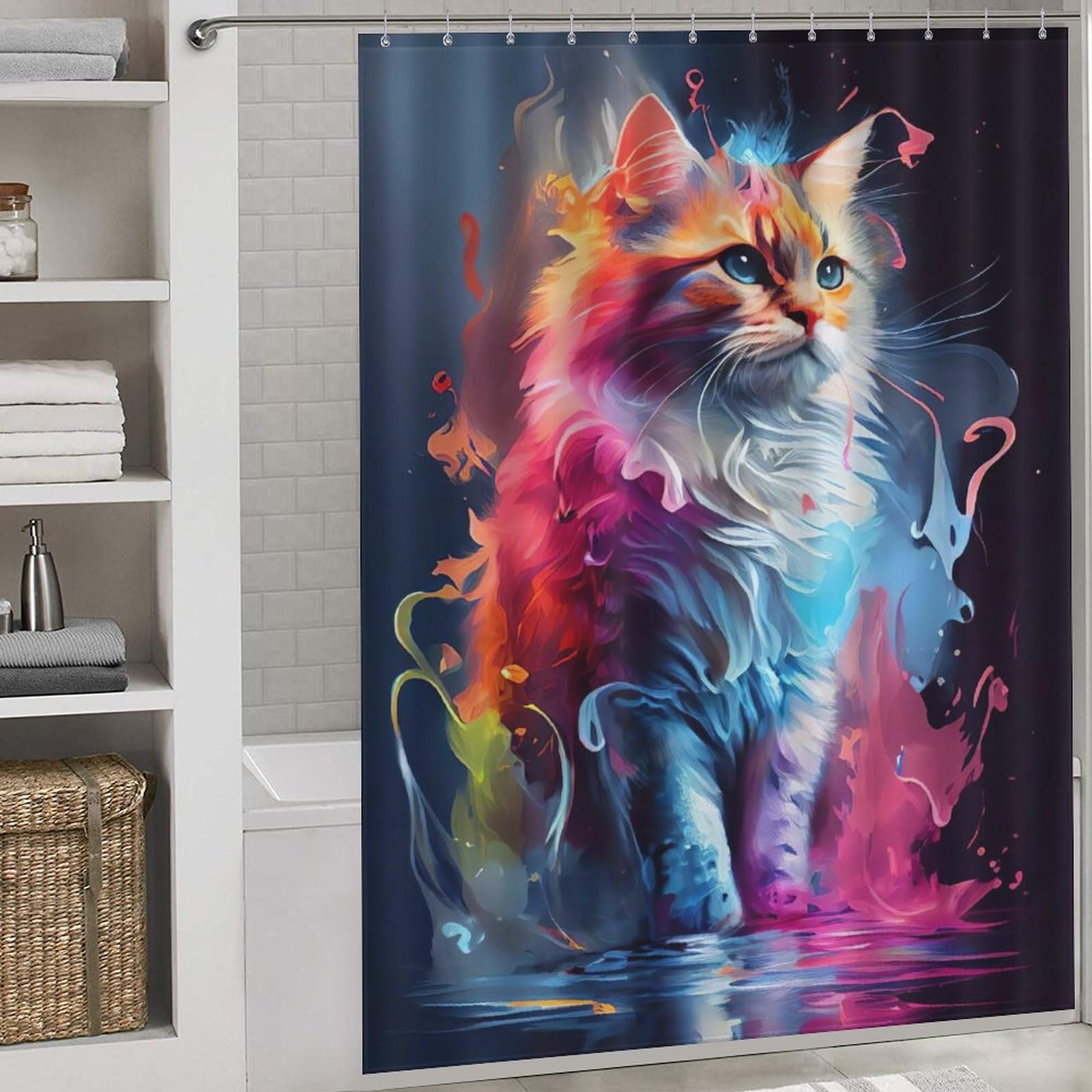 Rideau de douche chat imperméable et lavable en tissu polyester anti-moisissure