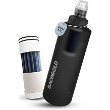 Bachgold Squeeze Water Filter Bundle Foldable Camping Water Filter Bottle Grey 16.9 Oz + Replacement Filter | Swiss-Made 2-Stage Filtration for Hiking, Backpacking, Travel & Emergency Preparedness