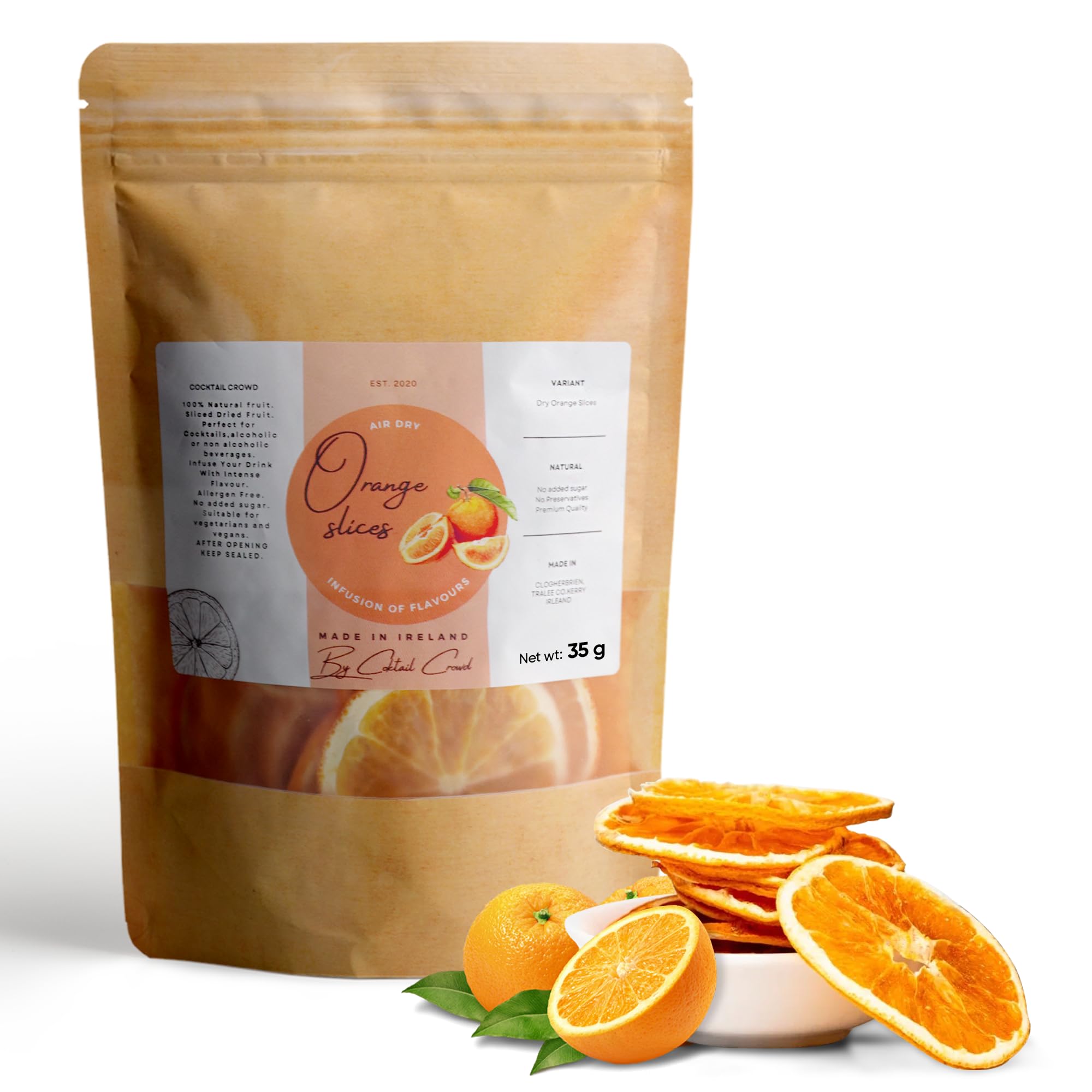 Cocktail Crowd Dried Orange Slices Wheels, Cocktail Garnish Orange Slices Nothing Added Dehydrated Gluten & Sugar Free Orange Slices for Drinks, Fruits for Drinks Cocktail Gins (35.00, Grams)