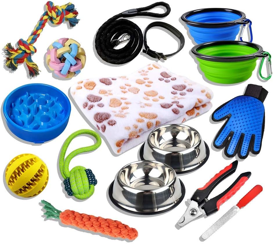 OVERTANG 16PSC Puppy Starter Kit, Puppy Kit, New Puppy Essentials, New Puppy kit, Includes: Dog Feeding Supplies, Dog Toys, Dog Grooming…