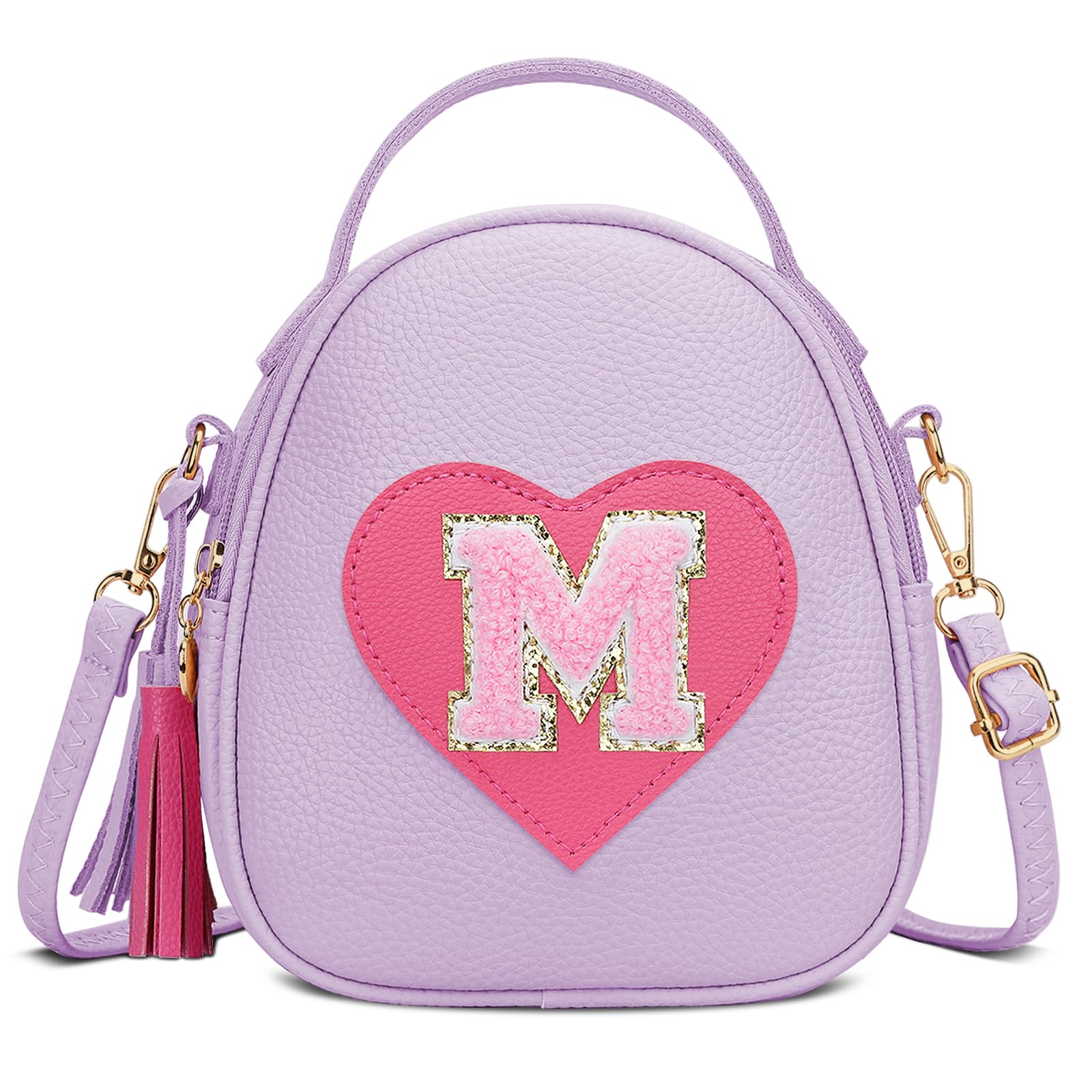 KKXIU Purse Gifts for Girls Cute Little Girl Crossbody Bag Heart Kids Small Backpack with Tassel (Purple-M)