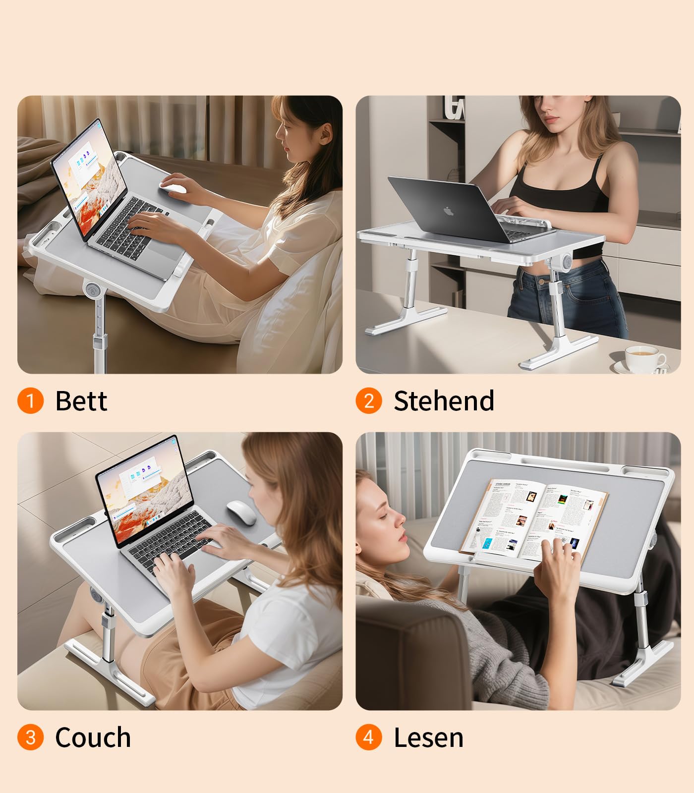 Table de lit pour ordinateur portable - Pliable - Hauteur réglable - Compatible avec les ordinateurs portables de 17" - Pour canapé, tablette, petit-déjeuner, lit