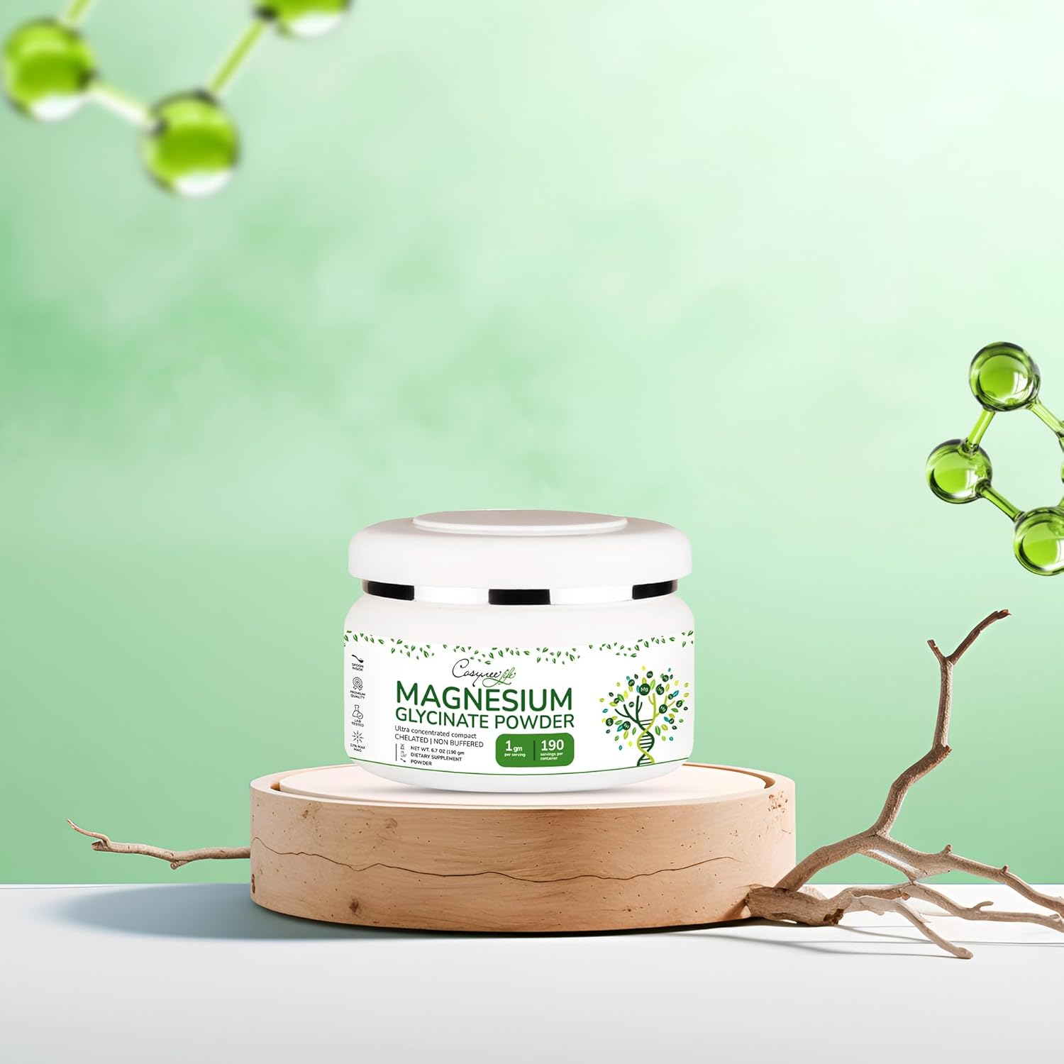 Magnesium Glycinate 220mg High Absorption Magnesium Powder for Sleep, Calm, Powdered Chelated Magneisum bisglycinate Glicinato de Magnesio 190 Serving