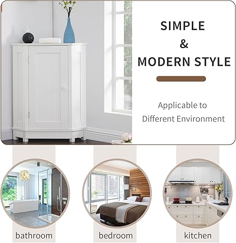 Miniatura 6 de Merax Armario esquinero de almacenamiento de baño con puerta y estante ajustable, armario pequeño y estrecho para cocina, sala de estar o