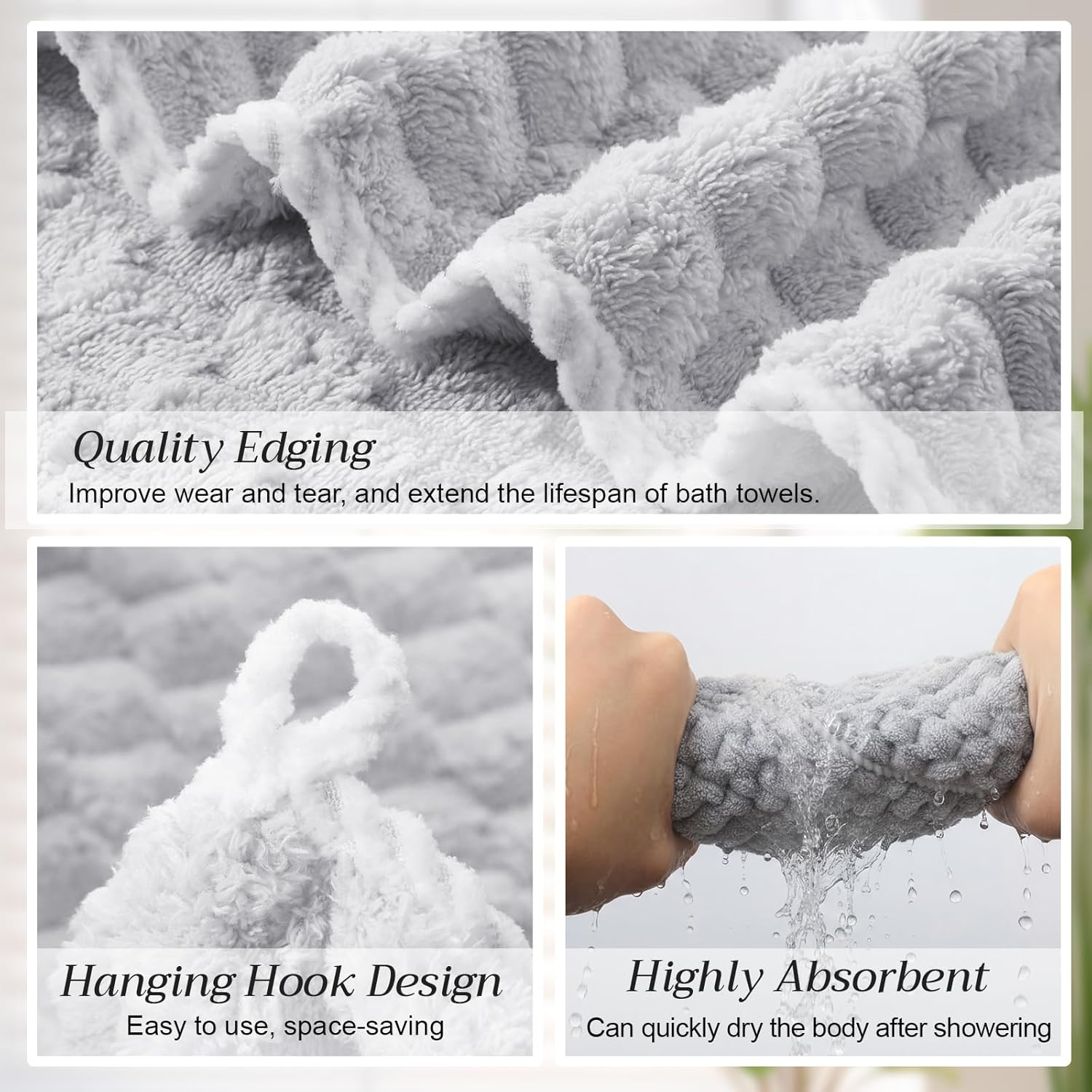 Peryiter 4 Pcs Oversized Bath Towels 40 x 80 Inch Extra Large Gray Bath Sheets for Adults Jumbo Microfiber Towels Coral Velvet Highly Absorbent Bathroom Towel for Adults Home Beach