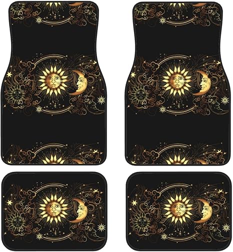 Sun Crescent Moon Stars Astrology Tarot Cards 4 Pieces Car Floor Mats Car Carpets Full Sets Universal Fit for SUV, Vans, Sedans, Trucks All Weather Protection Auto Foot Carpet