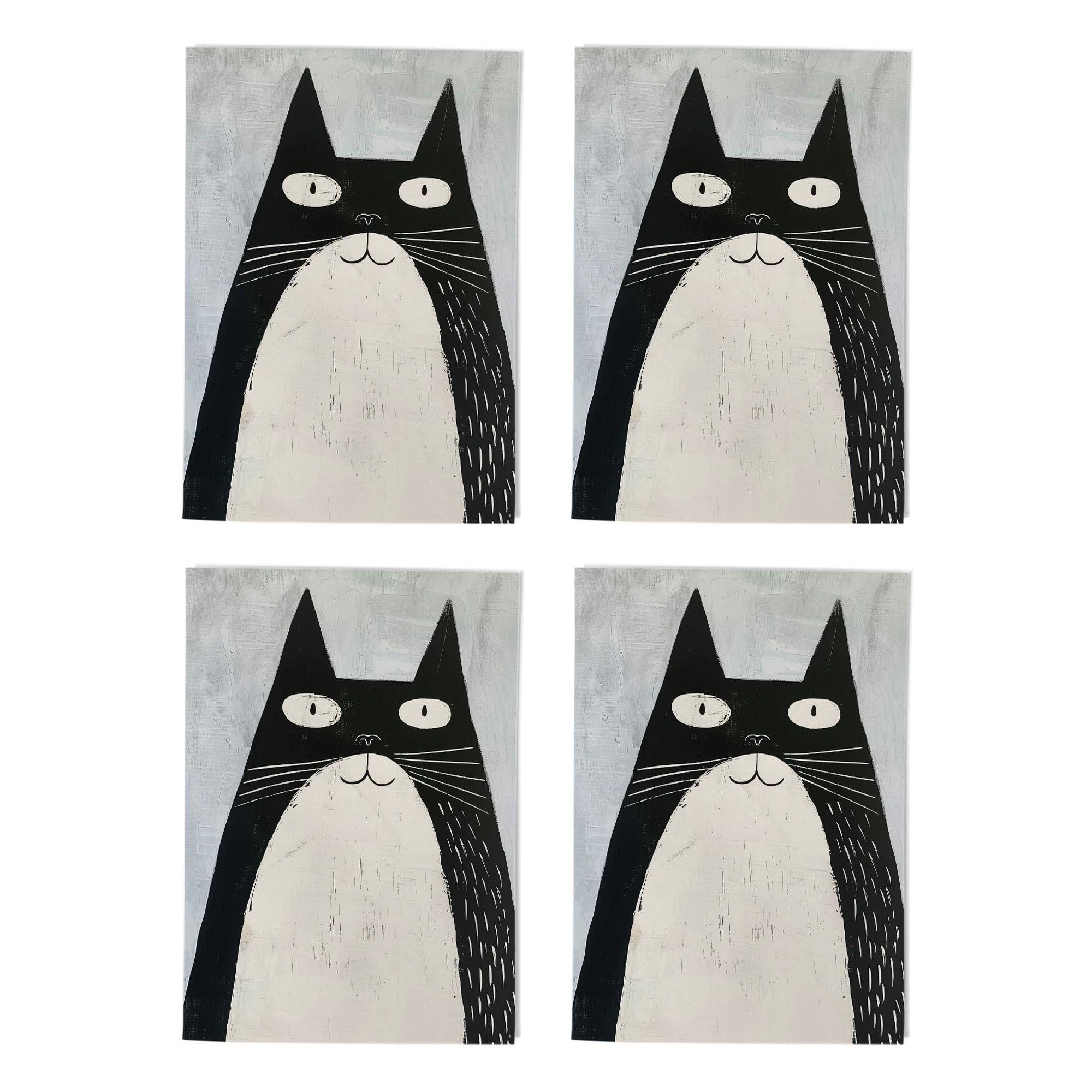 Tuxedo Cat Watercolour Art Cards Multipack of 4 Pet Lover Greeting Cards For Any Occasion Blank Inside A6 10 x 15 cm