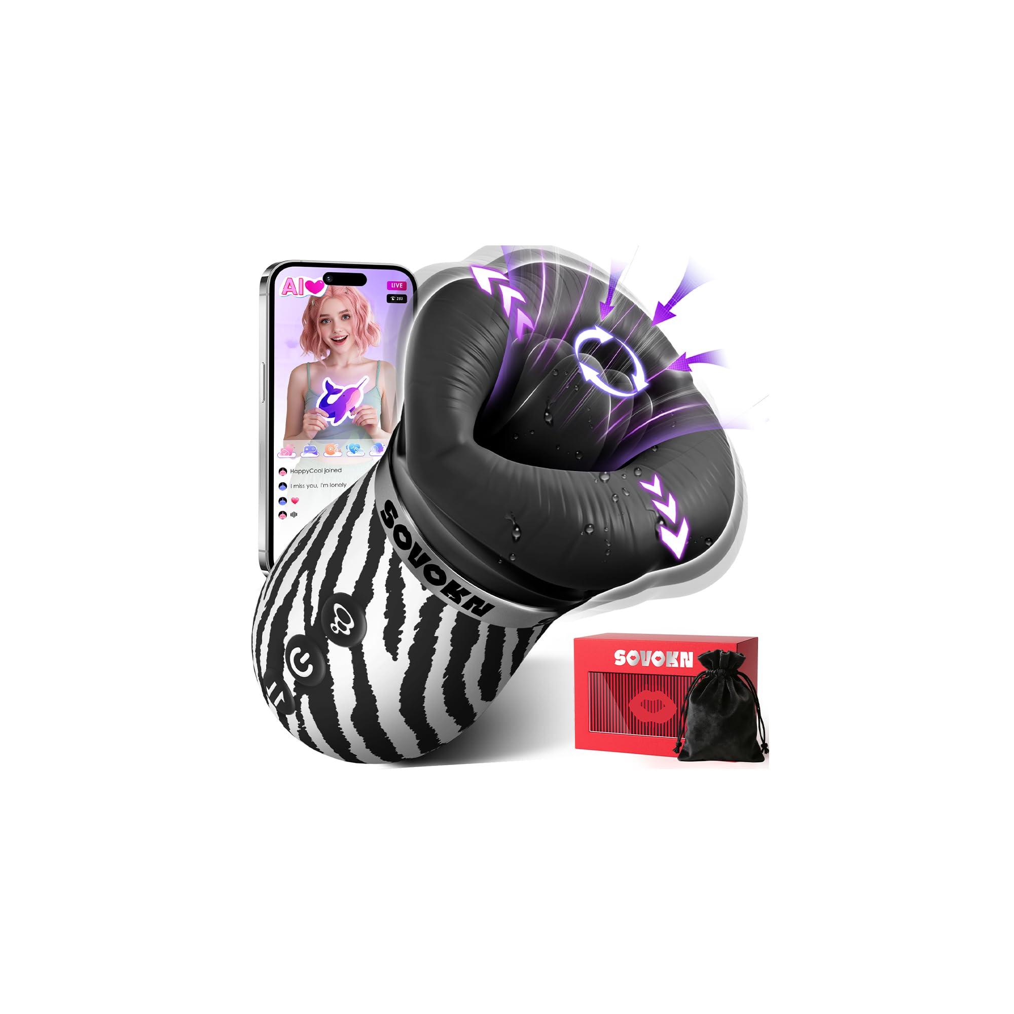 Vibrator Adult Sex Toys for Women - Sovokn 5IN1 Mouth Sucking Vibrator Rose Sex Toy, 10 Tongue Licking, 3 Auto & 1 Manual Sucking Adult Toys New APP, Anal Clit Nipple Vibrators Female Couples Sex Toys: Zebra Print