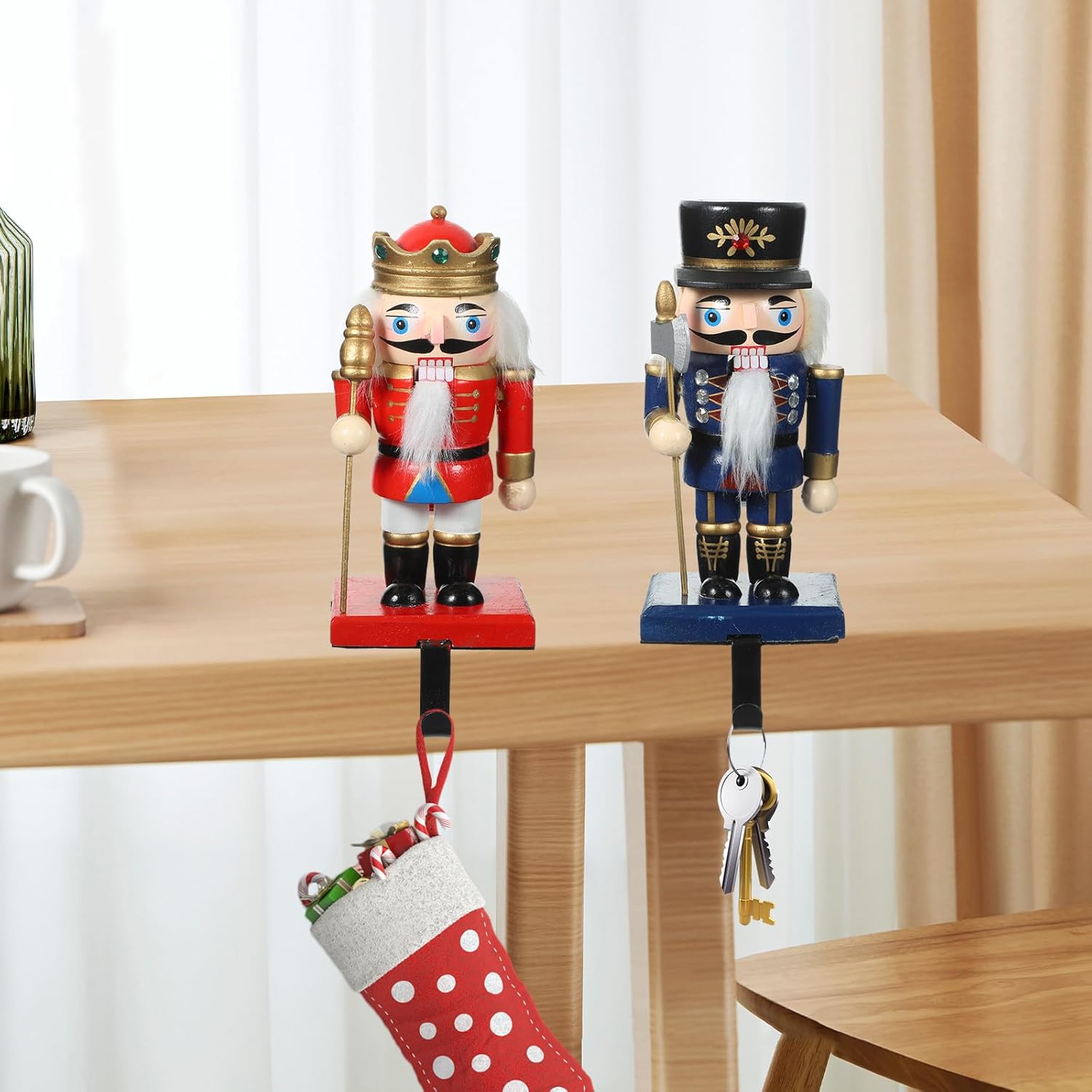Christmas Stocking Hook:1 Set of Cute Christmas Nutcracker Hangers Nut Cracker Doll Figure Stocking Holders for Mantle for Xmas Home Party Decoration