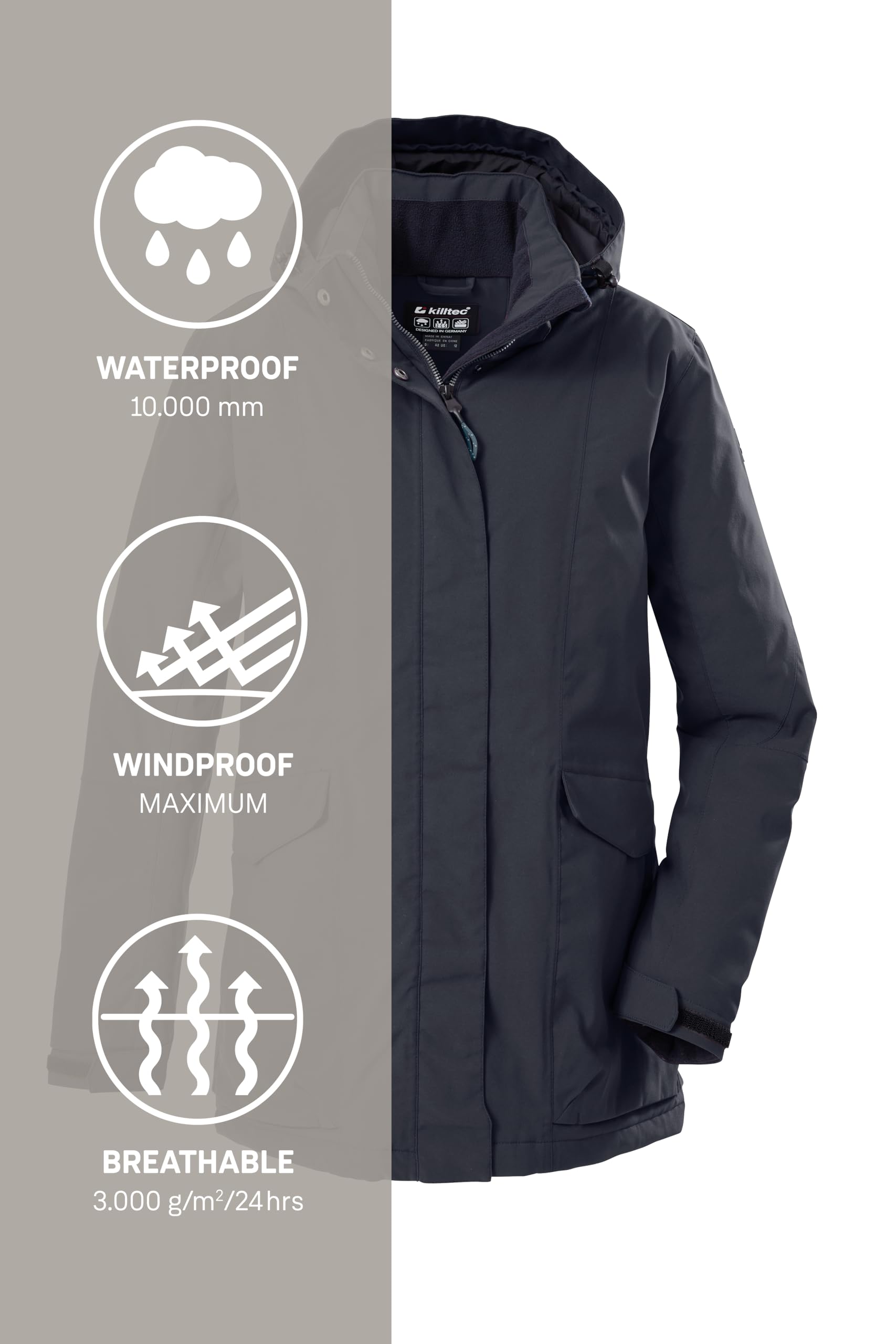 Killtec Damen Damen Jacke Funktionjacke/Outdoorjacke wasserdicht mit abzippbarer Kapuze