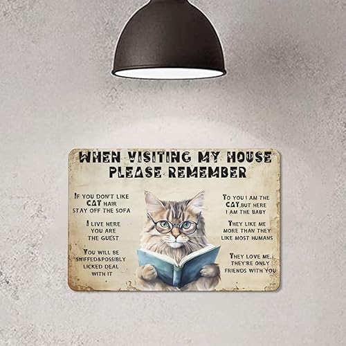 Miniatura 3 de Cartel de metal divertido con reglas de gato, letrero de metal de gato, texto en inglés When Visiting My House Please Remememe, decoración de pared,