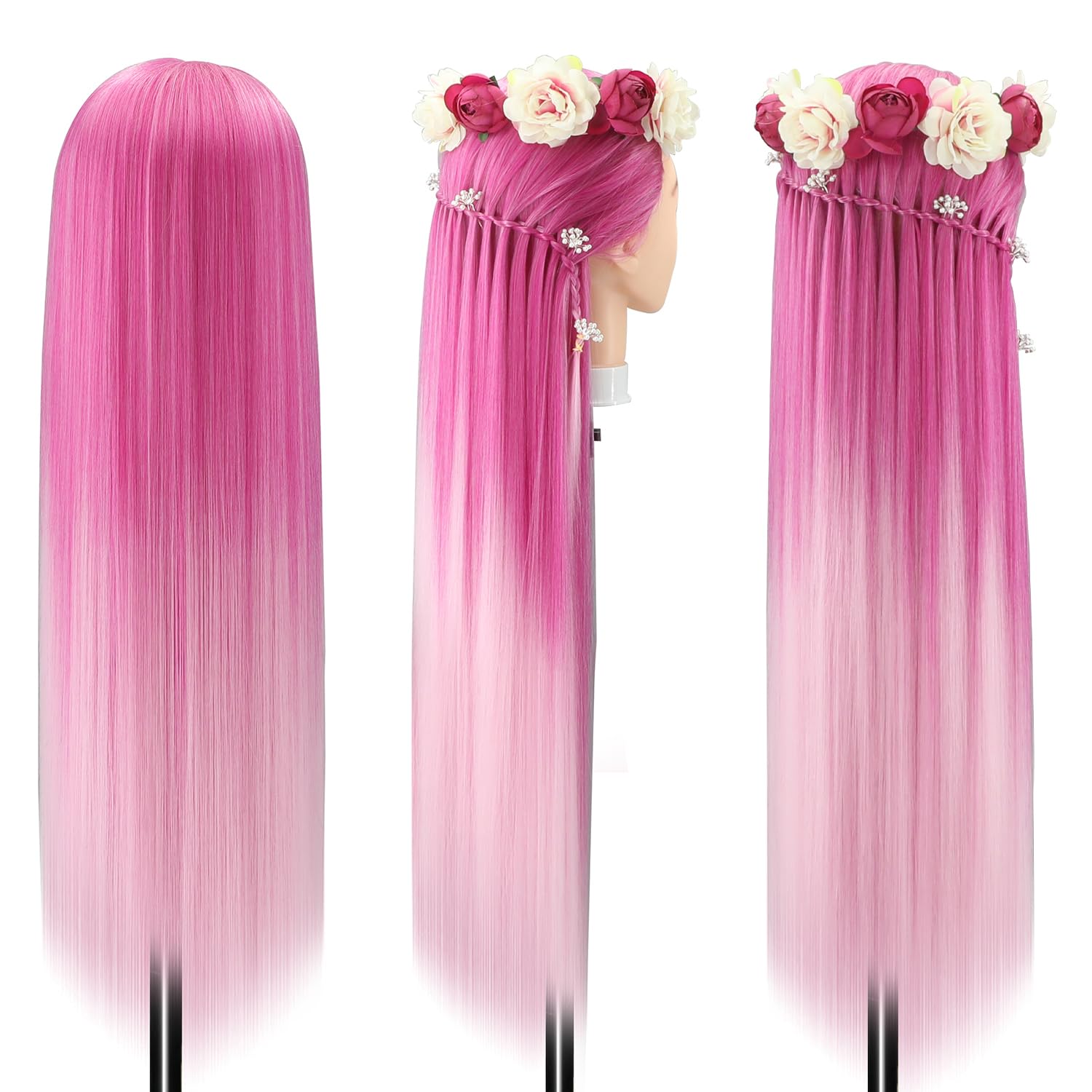 Styling Head 28 inch Hairdresser Training Head 100% Synthetic Fiber Hair Styling Head - Image 3