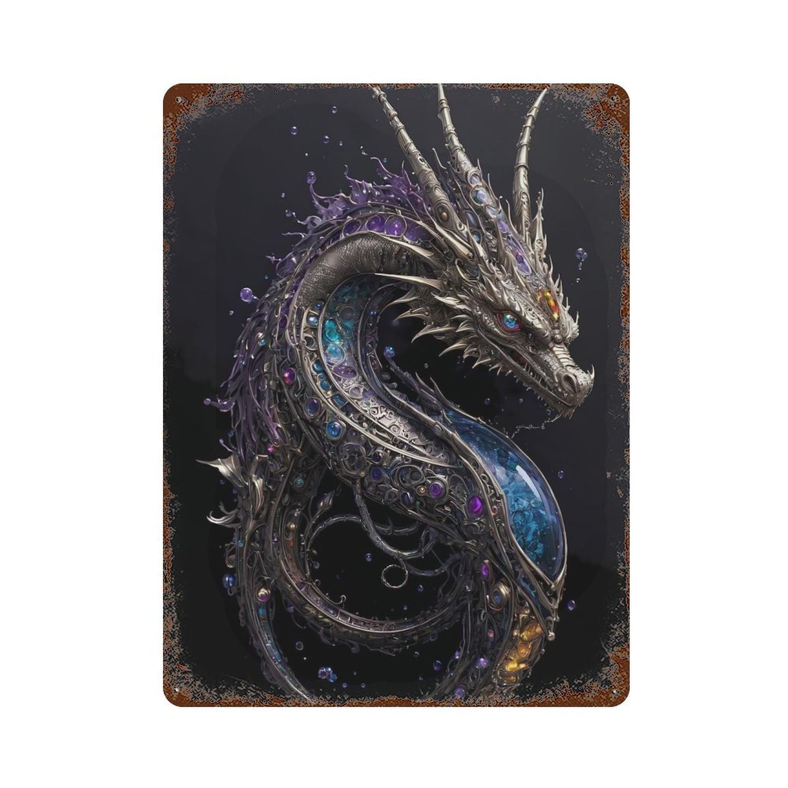 Garage Style Water Steampunk Dragon Rusty Metal Tin Sign 15.7"x11.8", Classic Wall Plaque for Bar And Workshop