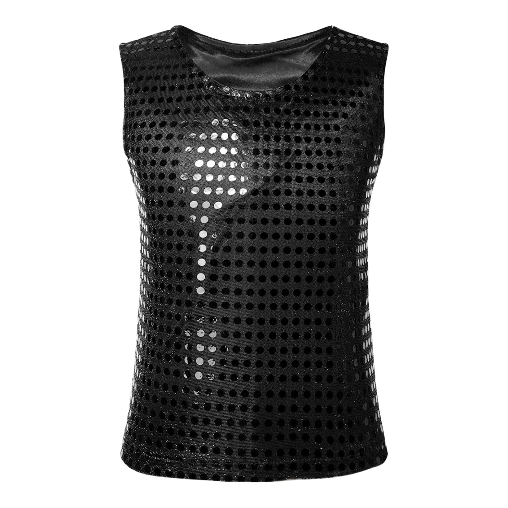 JanJean Kids Girls Jazz Hip Hop Dance Tank Tops Metallic Shiny Sleeveless Vest Performance Themed Party Dancewear Black 2-4 Years