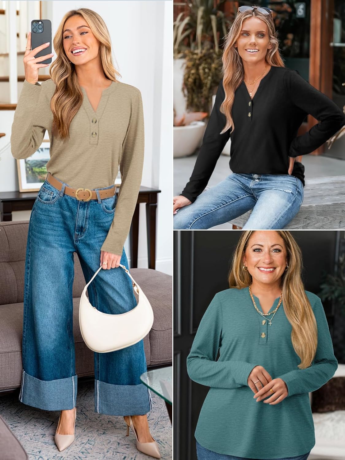 ATHMILE Long Sleeve Shirts for Women 2026 Fall Outfits Henley Dressy Casual Tops Trendy Blouses Cute T-Shirts Fashion Clothes - Image 4