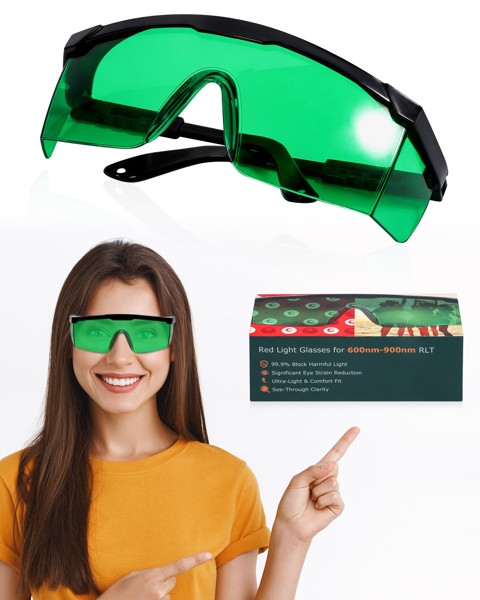 LIGHTMEUP Red Light Therapy Glasses Eye Protection Transparent Maintain Visibility Infrared Goggles Full Wrap-Around Design Adjustable Leg Suitable For Use With Infrared Red Light Therapy Devices