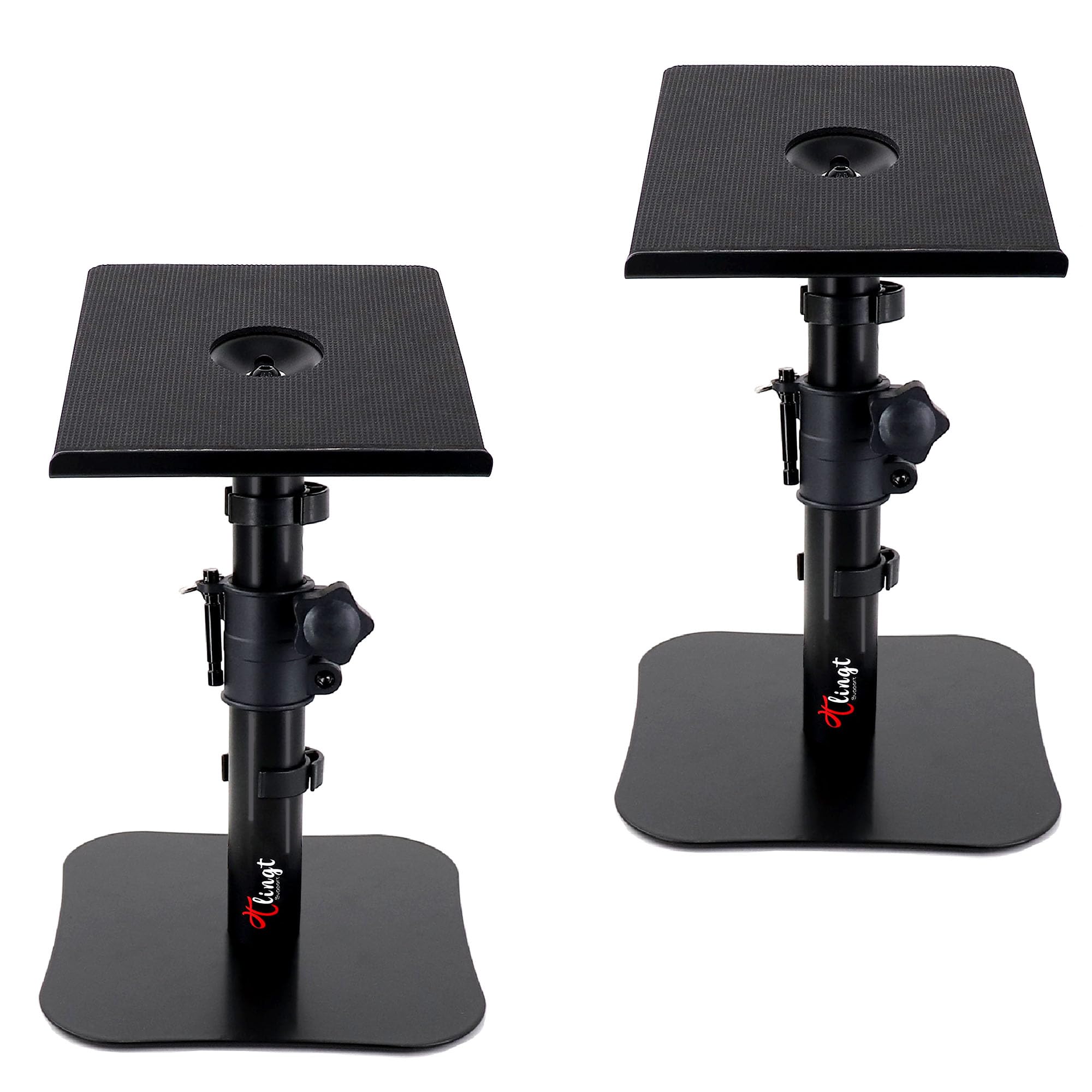 Coppia di Supporti per Altoparlanti da Scrivania, Supporto per Monitor da Altoparlante, Vassoio in Metallo da 17 x 20 cm, Angolo di Inclinazione da -10° a +10°, Base Piatta Compatibile con Qualsiasi