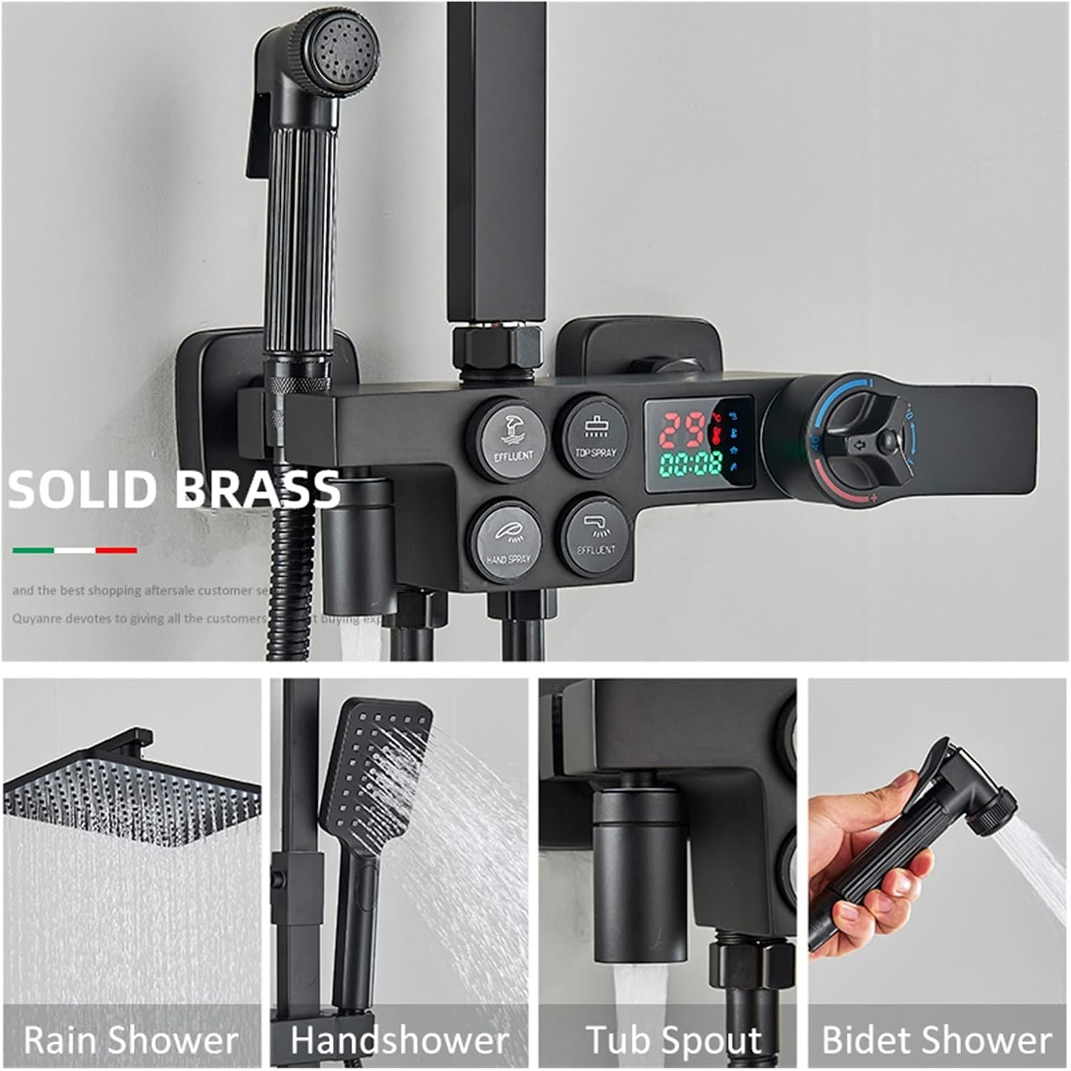 シャワーヘッド 天井シャワーヘッド ブラックデジタルディスプレイサーモスタットシャワー蛇口 4 ウェイシャワーミキサーボタン制御スマ