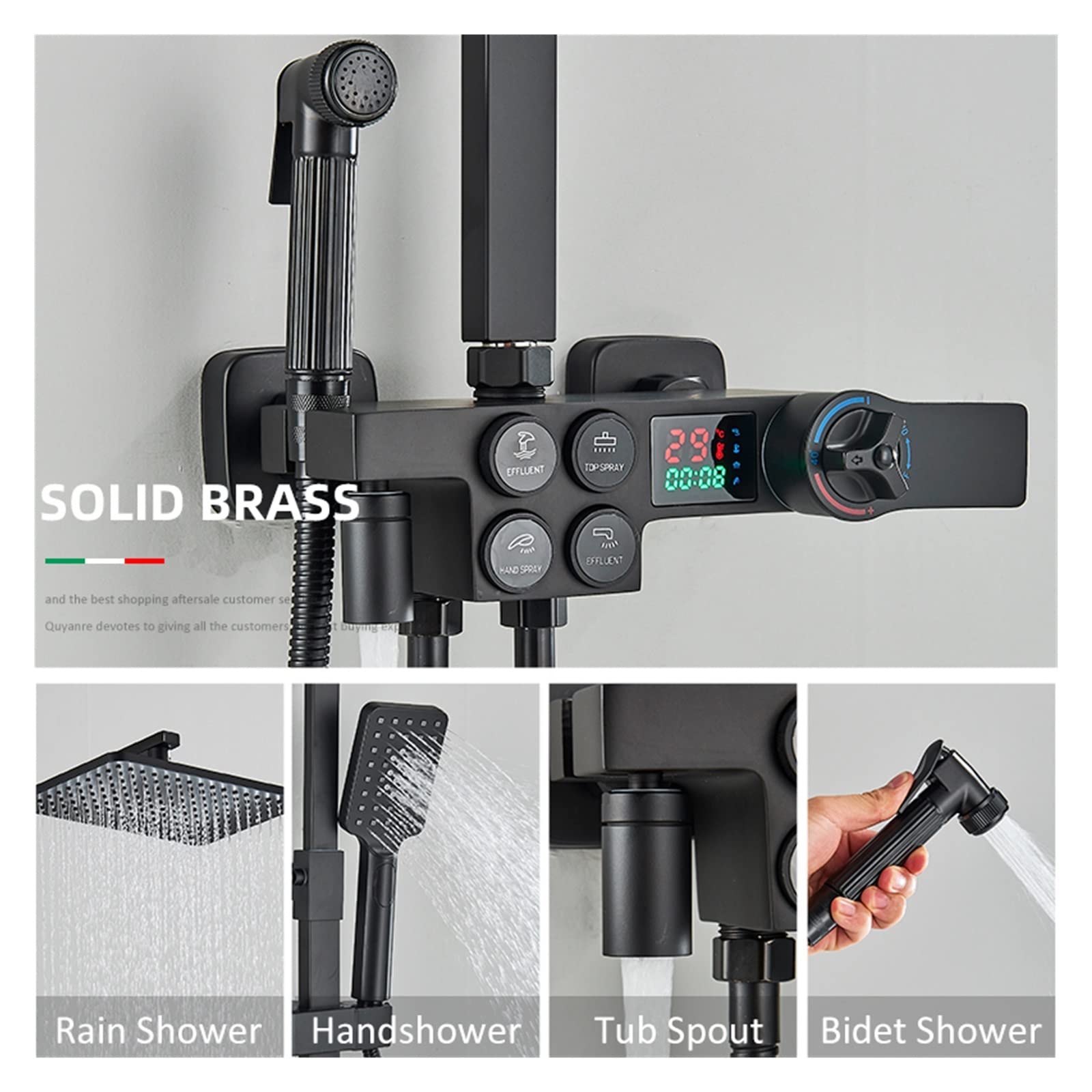 Schwarz Digital Display Thermostat Dusche Wasserhahn 4-Weg Dusche Mixer Button Control Smart Dusche Wasserhahn for Badezimmer Bidet Wasserhahn(Black Thermostatic)