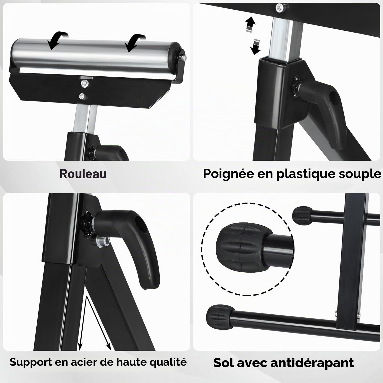 UISEBRT 2x Servante à Rouleau Pliable - Support avec rouleau Hauteur réglable 68 à 107cm - Tréteaux à roulettes Charge maximale 60kg - Support de rouleau avec pieds antidérapants