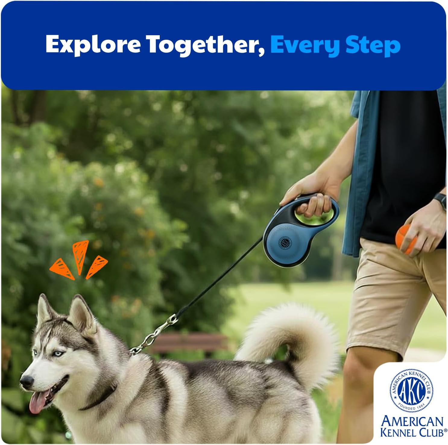 American Kennel Club Heavy Duty Retractable Dog Leash, 16.4ft, Tangle-Free, Ergonomic Grip, One-Hand Brake, for Medium & Large Dogs up to 110 lbs Blue