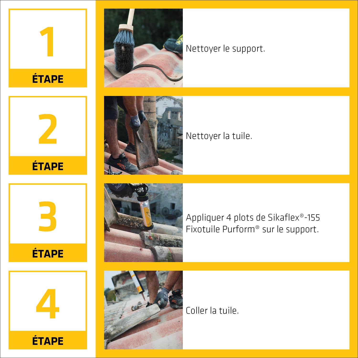 SIKA - Lot de 3x Mastic pour collage et réparation des tuiles - Mastic PU - Terre cuite - 300ml + Pistolet d'application