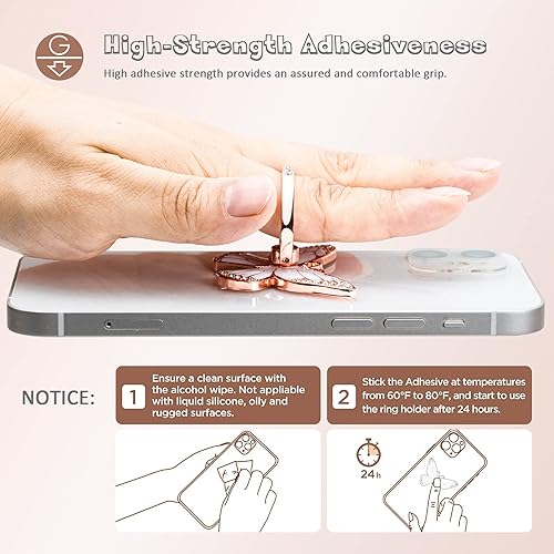 Miniatura 6 de Soporte de anillo de mariposa para teléfono celular, rotación de 360 grados, soporte de agarre de anillo de teléfono, soporte de dedo de metal