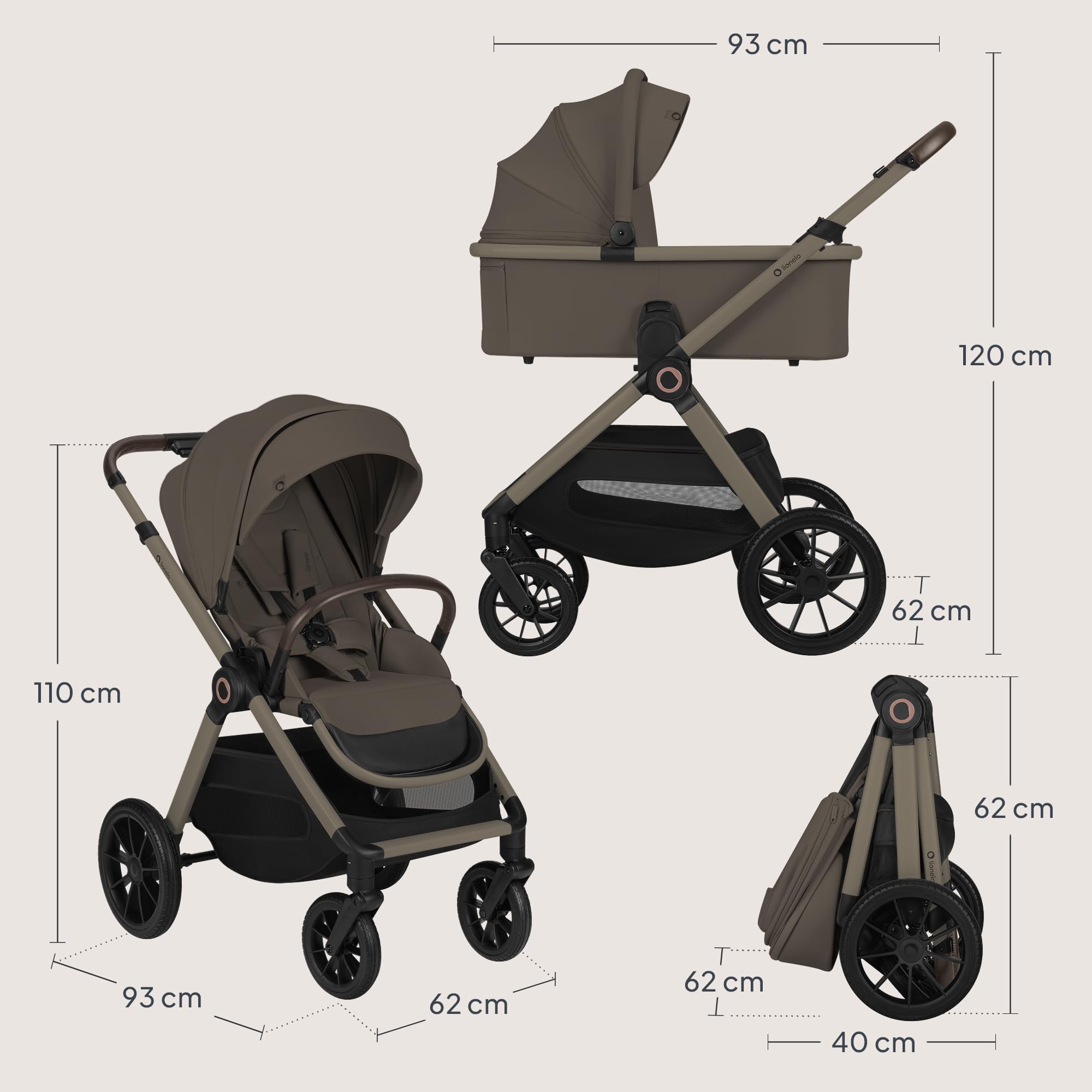 LIONELO Layla Passeggino 2 in 1 con Navicella dalla Nascita a 48 Mesi | Fino a 22 kg, Navicella fino a 9 kg, Schienale e Poggiapiedi Regolabili, AiryDots, Ruote PU 360° e Sospensioni Complete