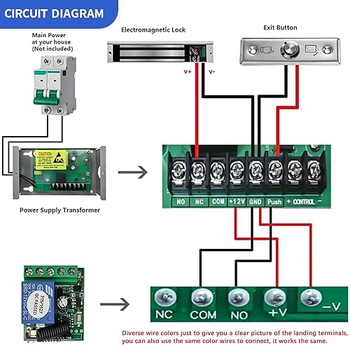 Miniatura 6 de Cerradura magnética para puerta, kit de cerradura magnética eléctrica de 600 libras, sistema de control de acceso con 2 controles remotos