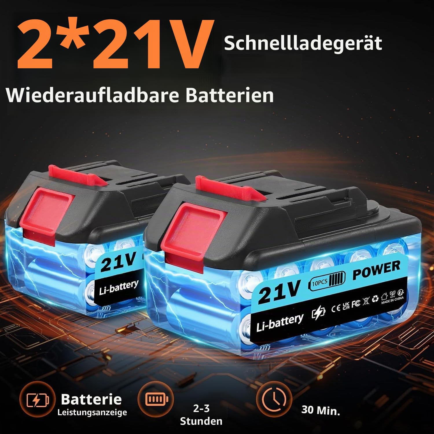 Akku Hochdruckreiniger 100 Bar 270 L/H | Auto Tragbarer Pistole mit 2 x 3000mAh Akku | Waschpistole Mobiler 6 in 1 Verstellbare Düse 5 M Schlauch für Terrasse Auto