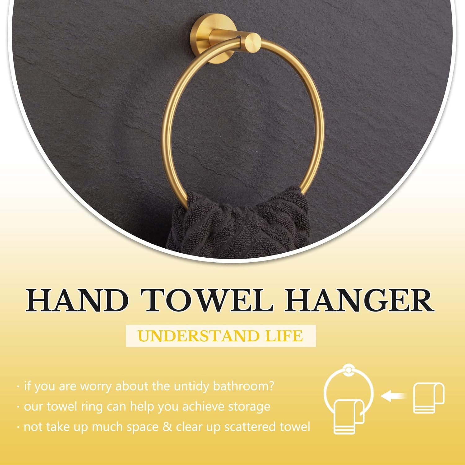 Hand Towel Ring Brushed Gold, APLusee SUS 304 Stainless Steel Round Towel Holder for Contemporary Bathroom Toilet Kitchen Storage, Wall Mounted : Tools & Home Improvement
