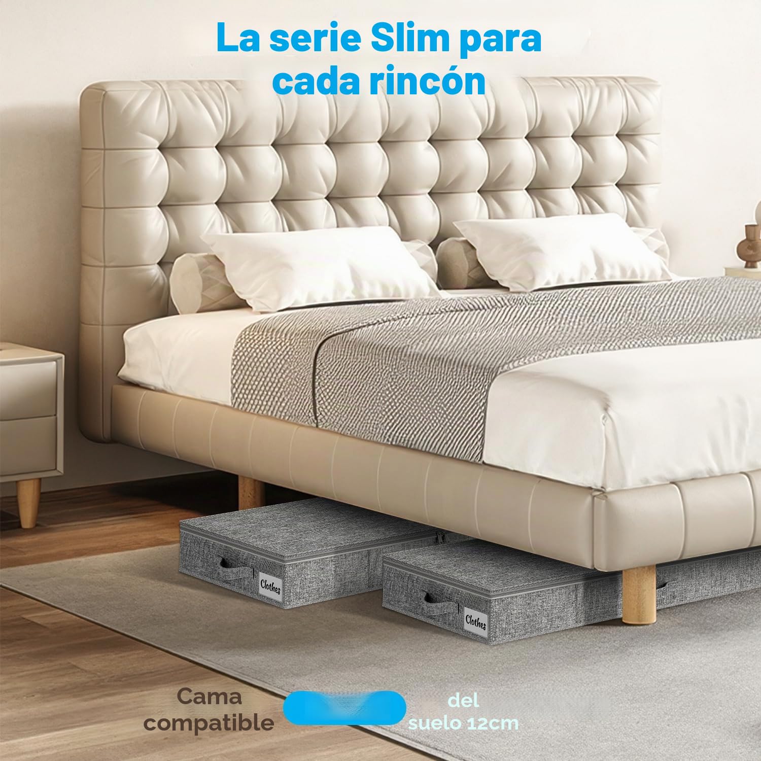 Caja de almacenamiento para debajo de la cama con tapa, paquete de 4 unidades, 12 cm, organizador de ropa debajo de la cama para el hogar, manta y caja de almacenamiento de juguetes, debajo del sofá y
