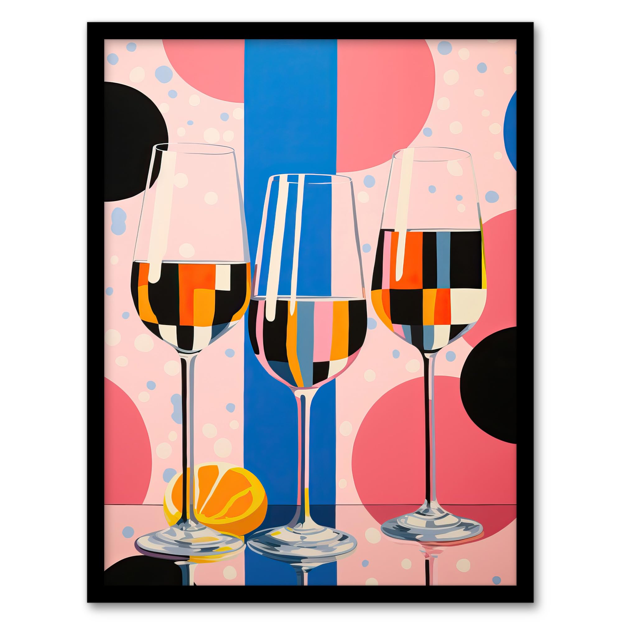 Wee Blue Coo Prosecco Party Colourful Pink Blue Gender Reveal Baby Shower Geometric Painting Artwork Framed Wall Art Print A4
