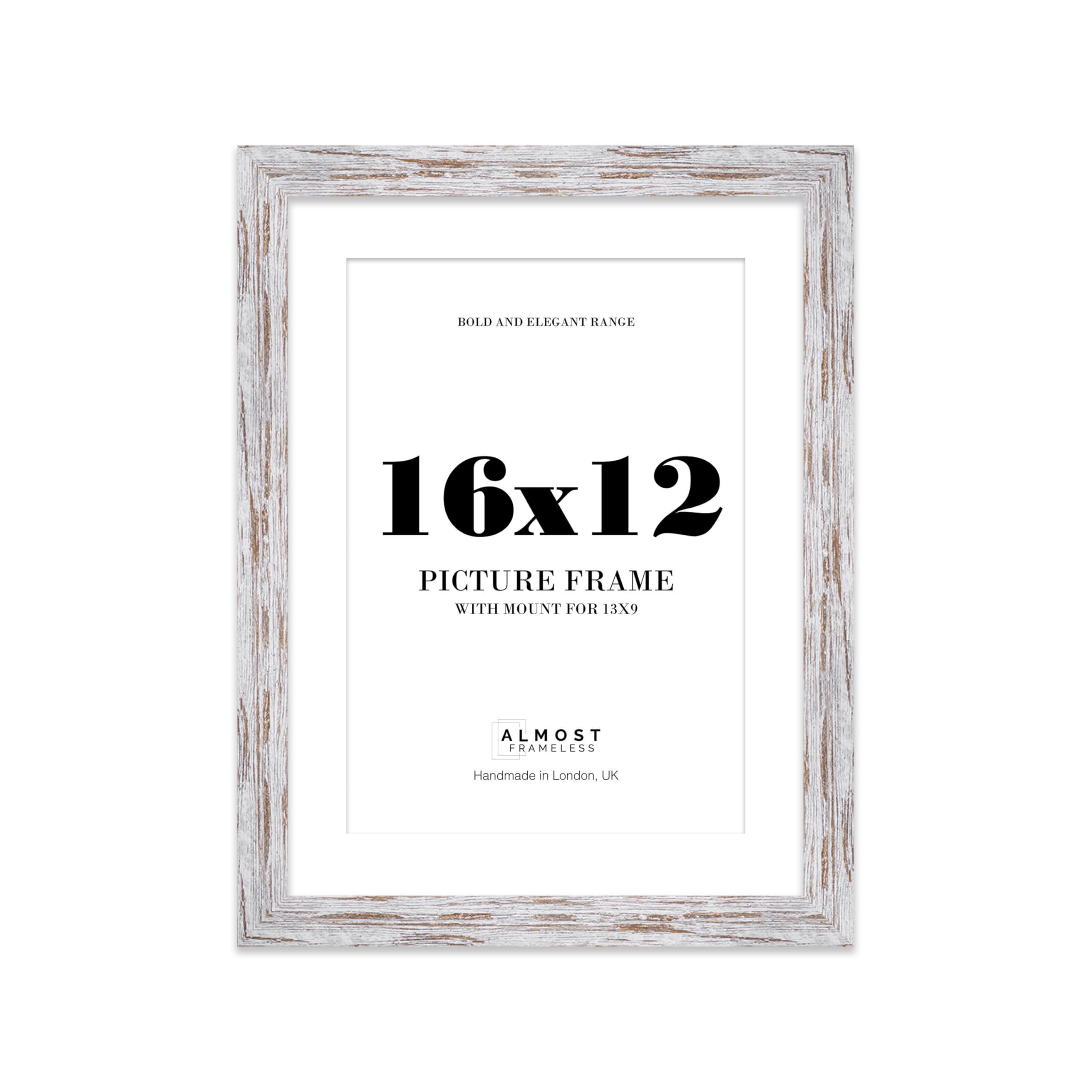 16x12 Distressed Wood Frame With Mount for 13x9 Pictures 28mm Edge Portrait and Landscape Display with Wall Hooks, 1 Pack