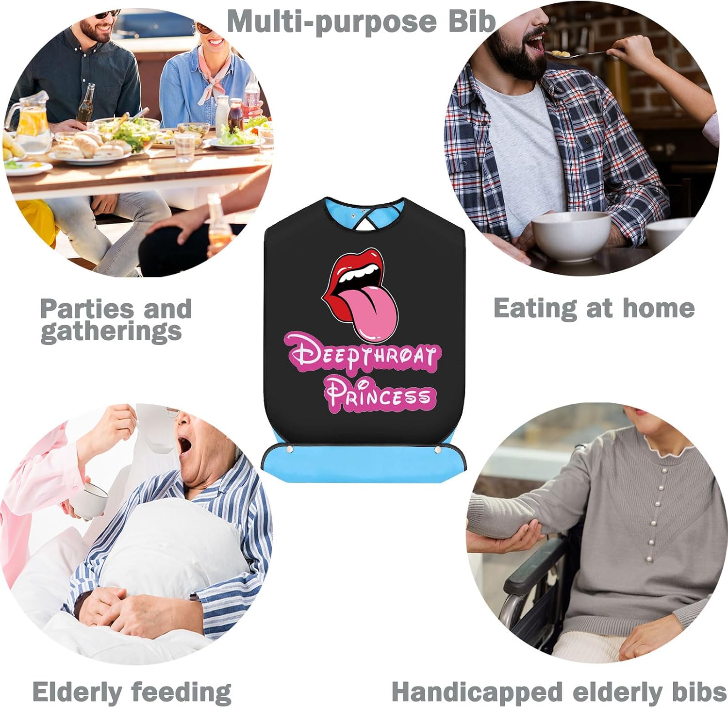 BWWKTOP Deepthroat Princess Adult Bibs Gag Pranks Bib Blow Job Bib Adjustable Dining Eating Clothing Protectors For Adults