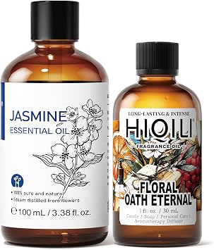 HIQILI 100ML Jasmine Essential Oil & 30ML Floral Oath Eternal Fragrance Oil, for DIY, Diffuser