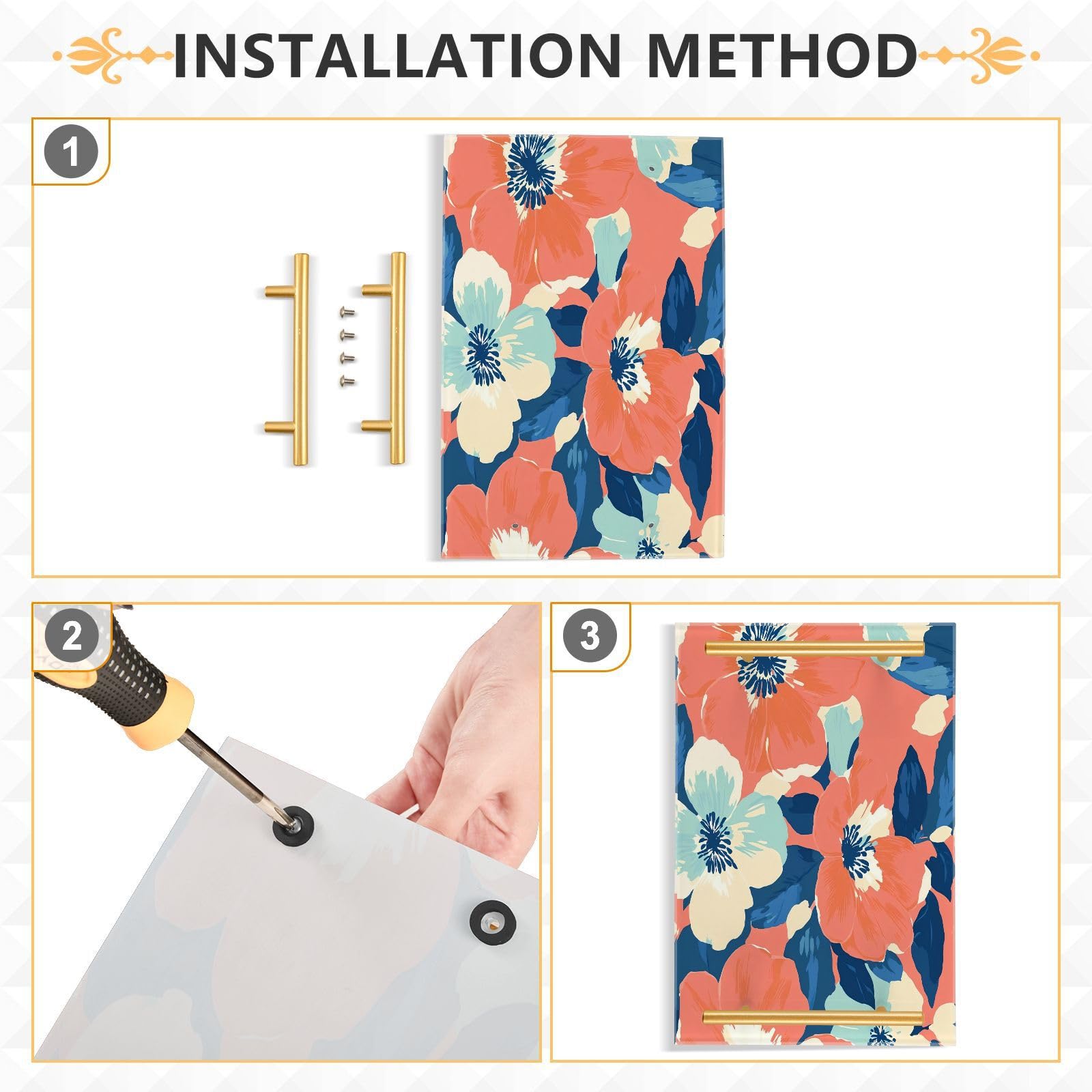 BOESI Doodle Colorful Flower Tray, Tray with Handles, Countertop Organizer, Decorative