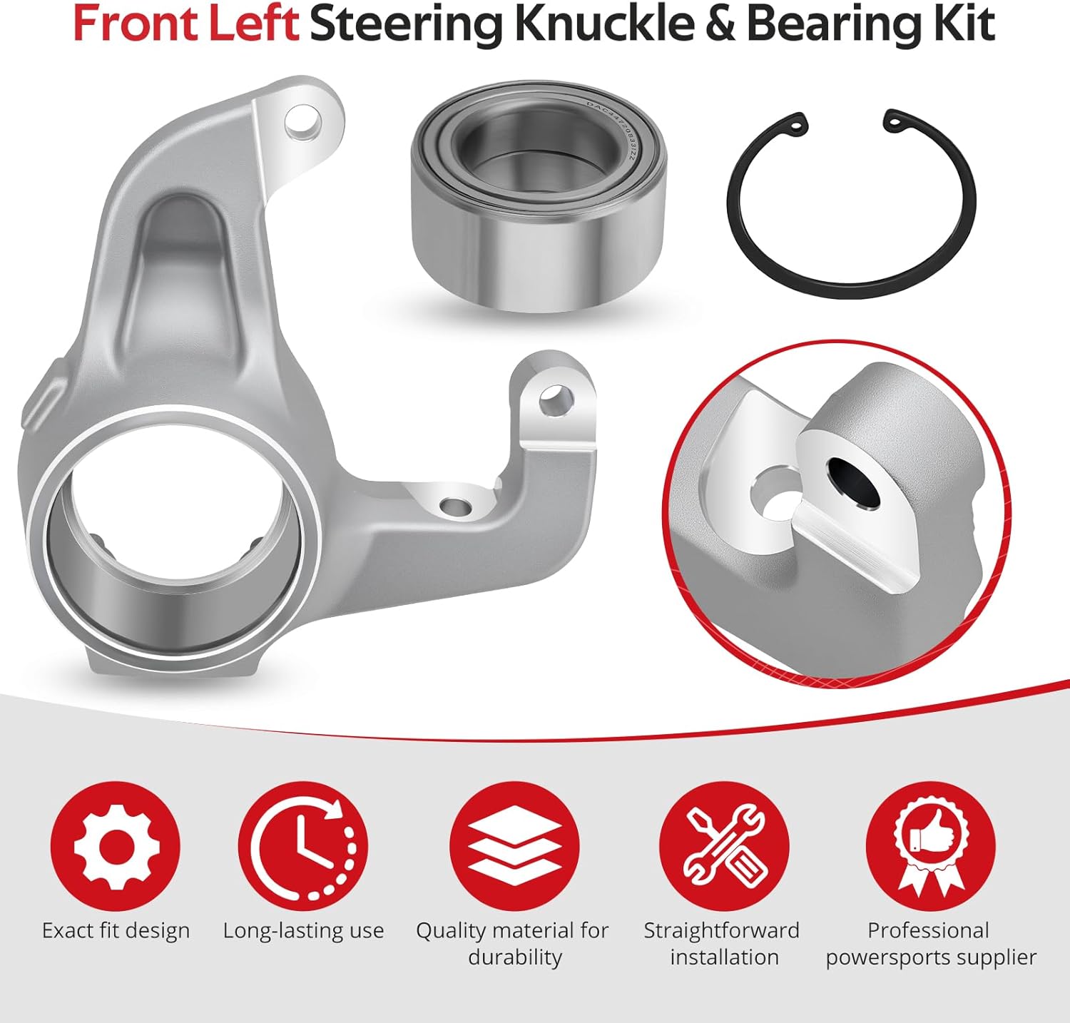 JAVIK Front Left Steering Knuckle & Bearing Kit Fit for Polaris Sportsman Scrambler 550 850 1000 2009-2025,O.E.M#1822945 5136733
