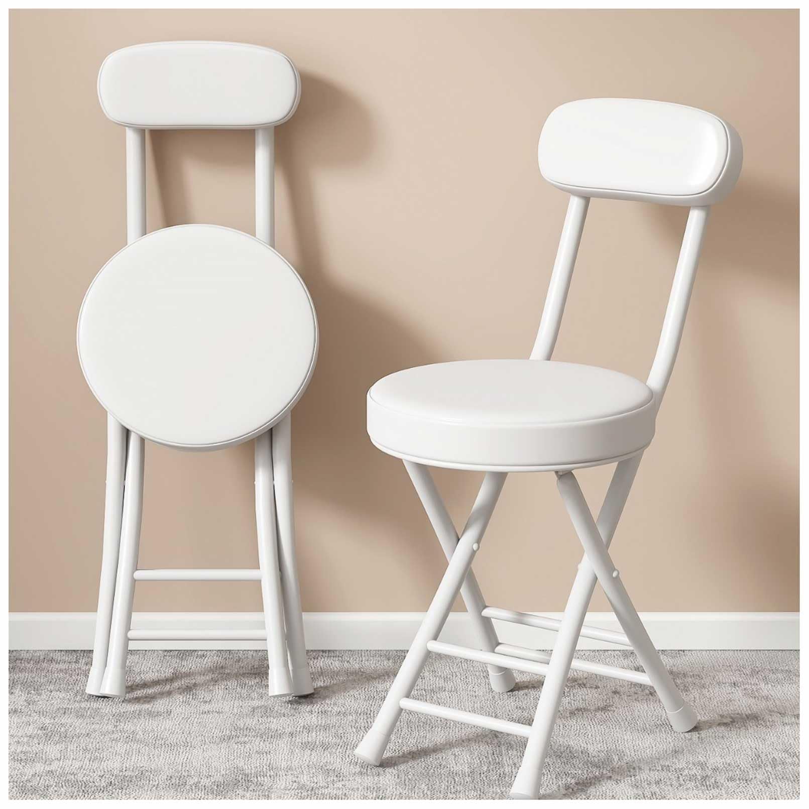 Sillas plegables con cojín acolchado y respaldo, taburete redondo portátil para cocina, comedor, oficina, taburete de bar plegable