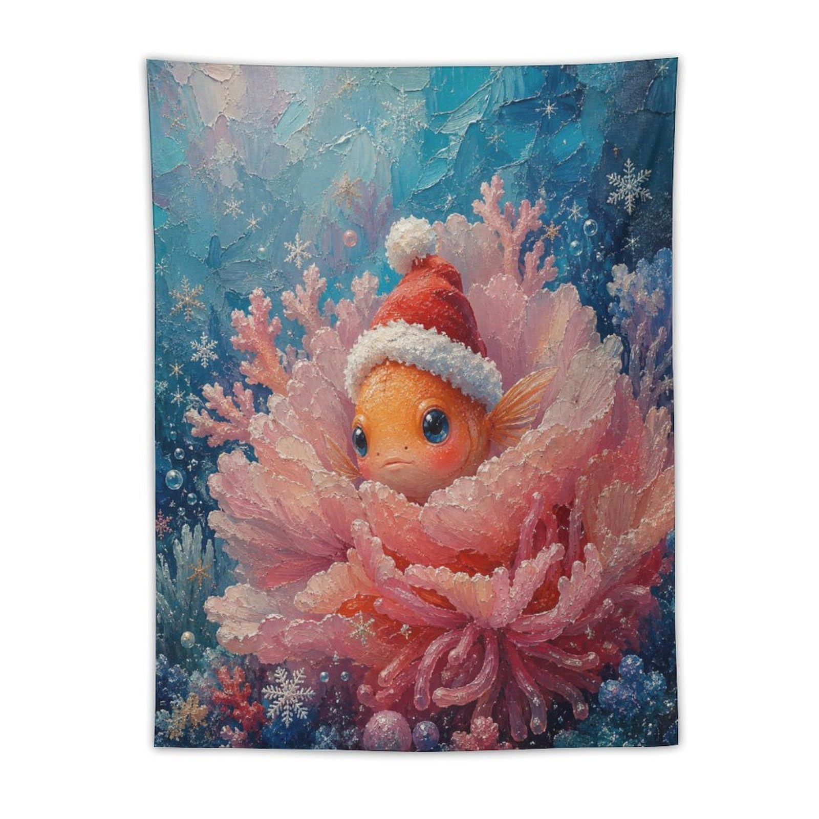 W7C8U2X3 Clownfish Santa Hat Anemone Wall Tapestry, Oil Painting, Sofa Area