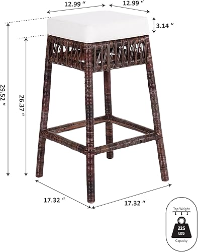 Miniatura 3 de JONATHAN Y BSL1100A Bali - Taburete de bar sin respaldo de ratán bohemio de 29.5 pulgadas para el hogar, cocina, comedor, espacios de trabajo,