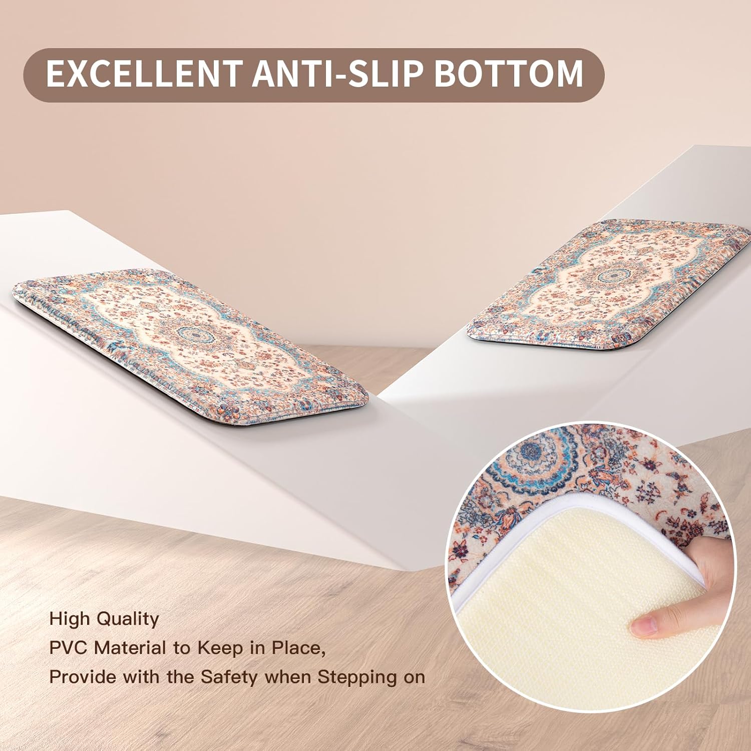 Memory Foam Bath Rug, Extra Thick Bohemian Blue Bathroom Mat, Cashmere-Like Plush Microfiber, Water Absorbent with Quick Dry, Non-Slip and Heavy Duty