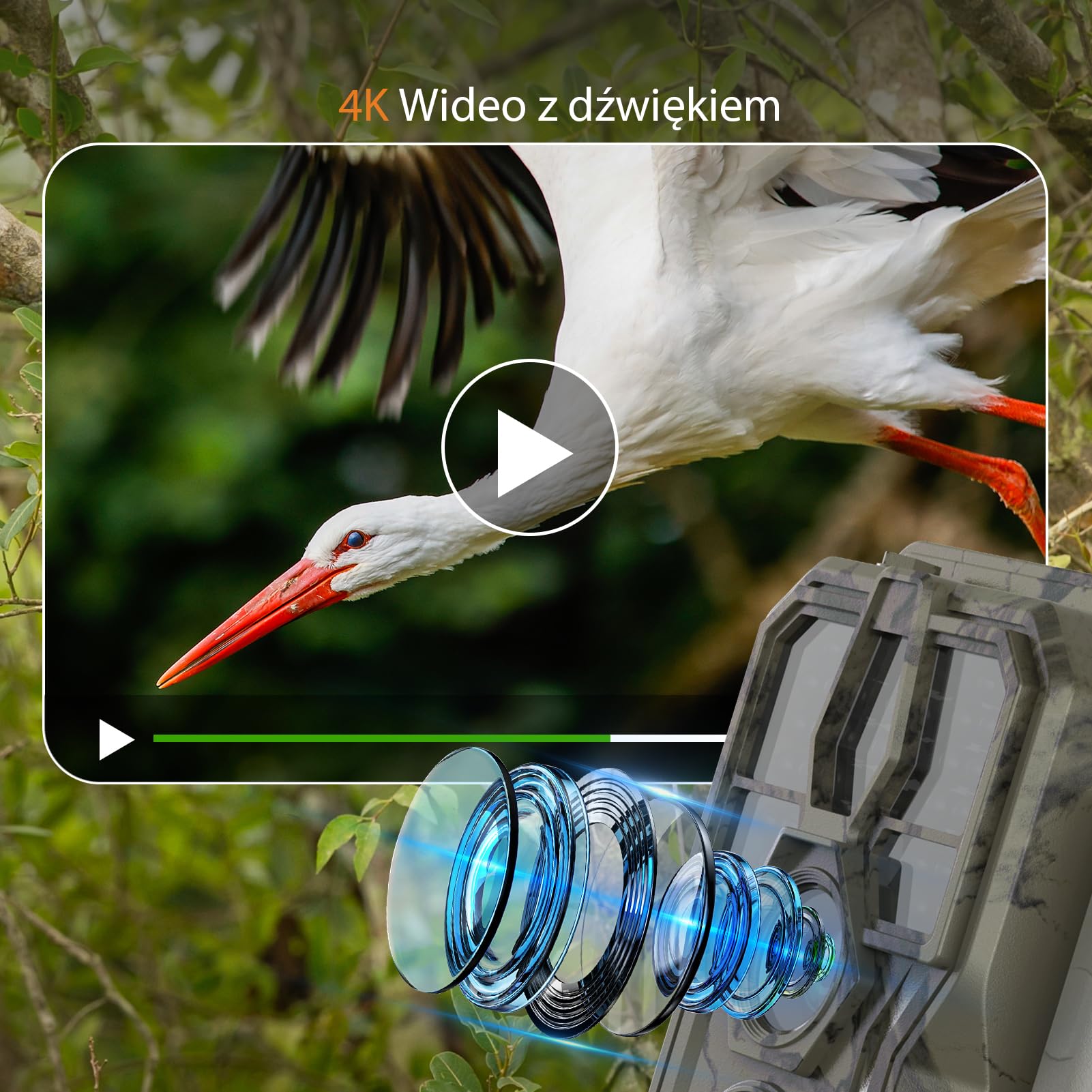 GardePro A50 4K kamera do obserwacji dzikich zwierząt z kartą SD 32 GB, 64 MP, kamera do obserwacji dzikich zwierząt z czujnikiem ruchu, widzenie nocne do 30 m, szybki wyzwalacz 0,1 s, czujnik ruchu