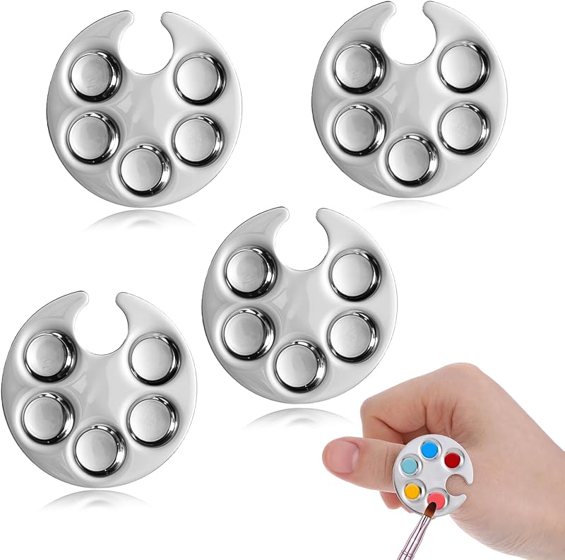 Paquete de 4 mini paleta de arte de uñas, paleta de anillos de uñas, anillos de dedo, herramientas de paletas de manicura de metal, placa de mezcla de esmalte de uñas, paletas de gel manicura para exhibición de arte de uñas