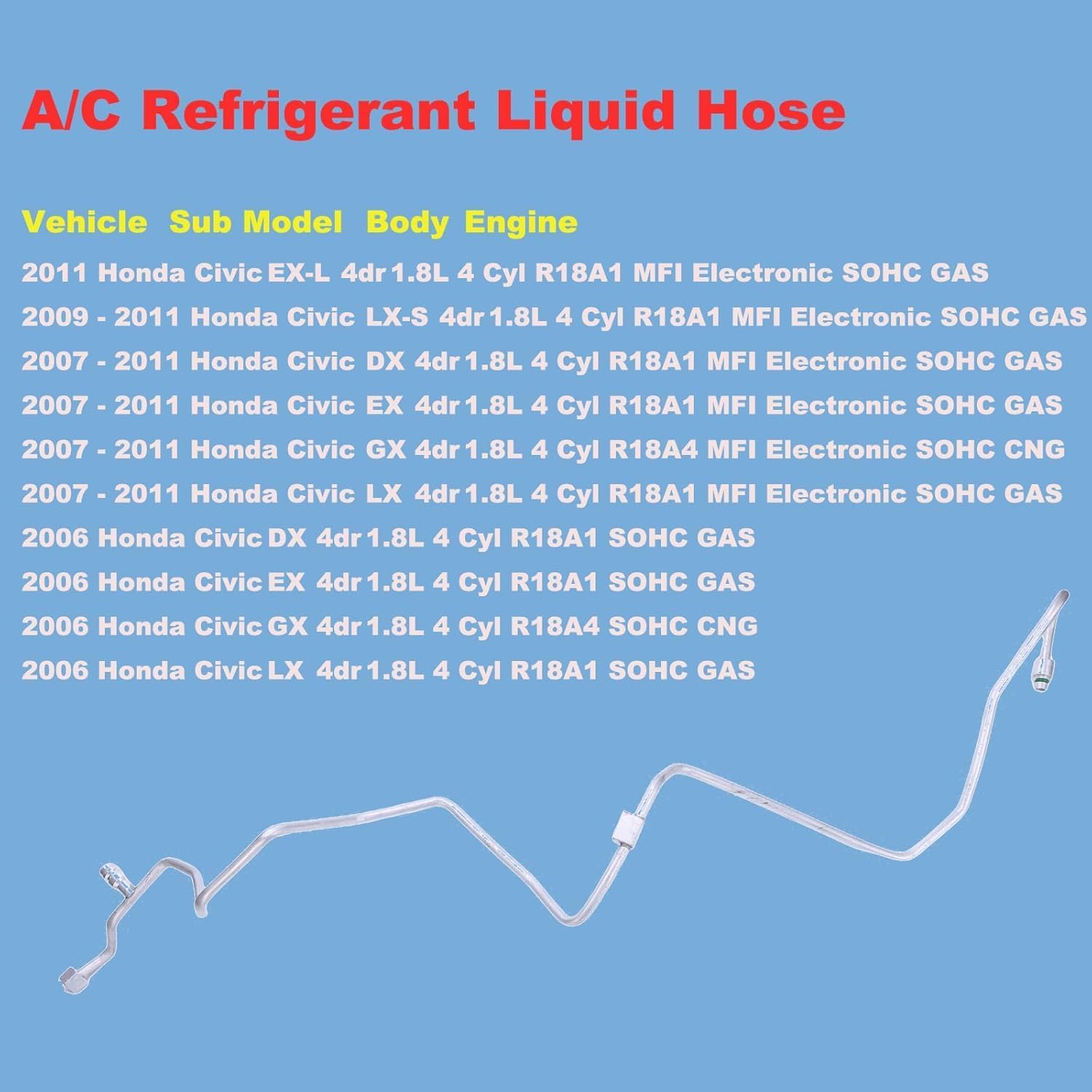 AC Hose Receiver Pipe Line 80341-SNE-A01 Compatible with Honda Civic 4door 2006-2011 AC Condenser Compressor Line