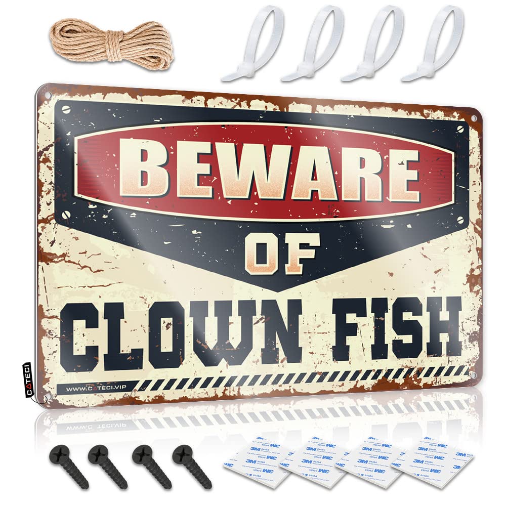 Funny Vintage Signs Beware Of Clown Fish Tin Sign Tin Metal Sign Mancave Signs And Decor(30X40CM)
