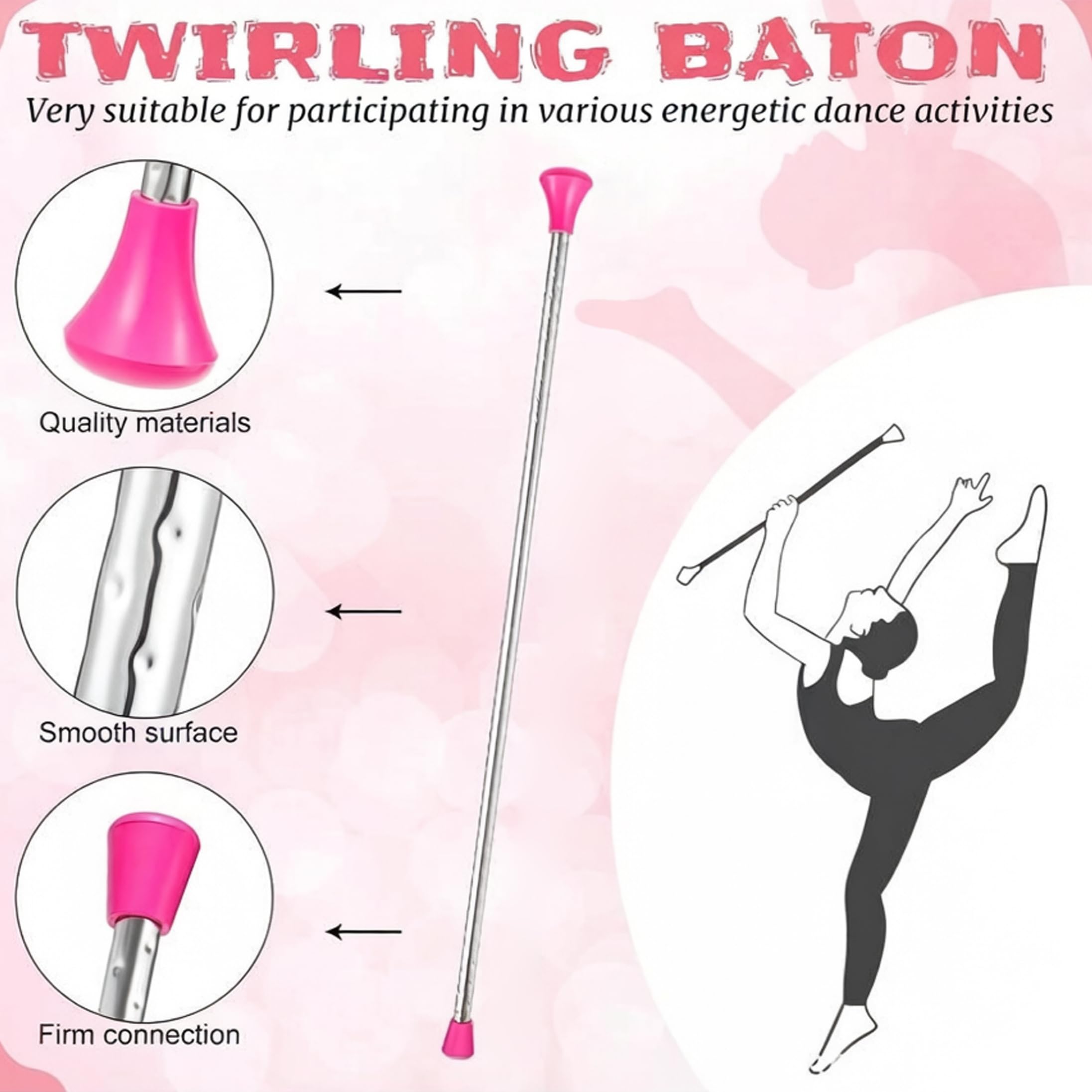 Batons for Twirling Baton Baton Extensible Batons pour virevolter 21 Pouces en métal Extensible pour la Gymnastique et la Danse Verrouillage sécurisé activé par Bouton